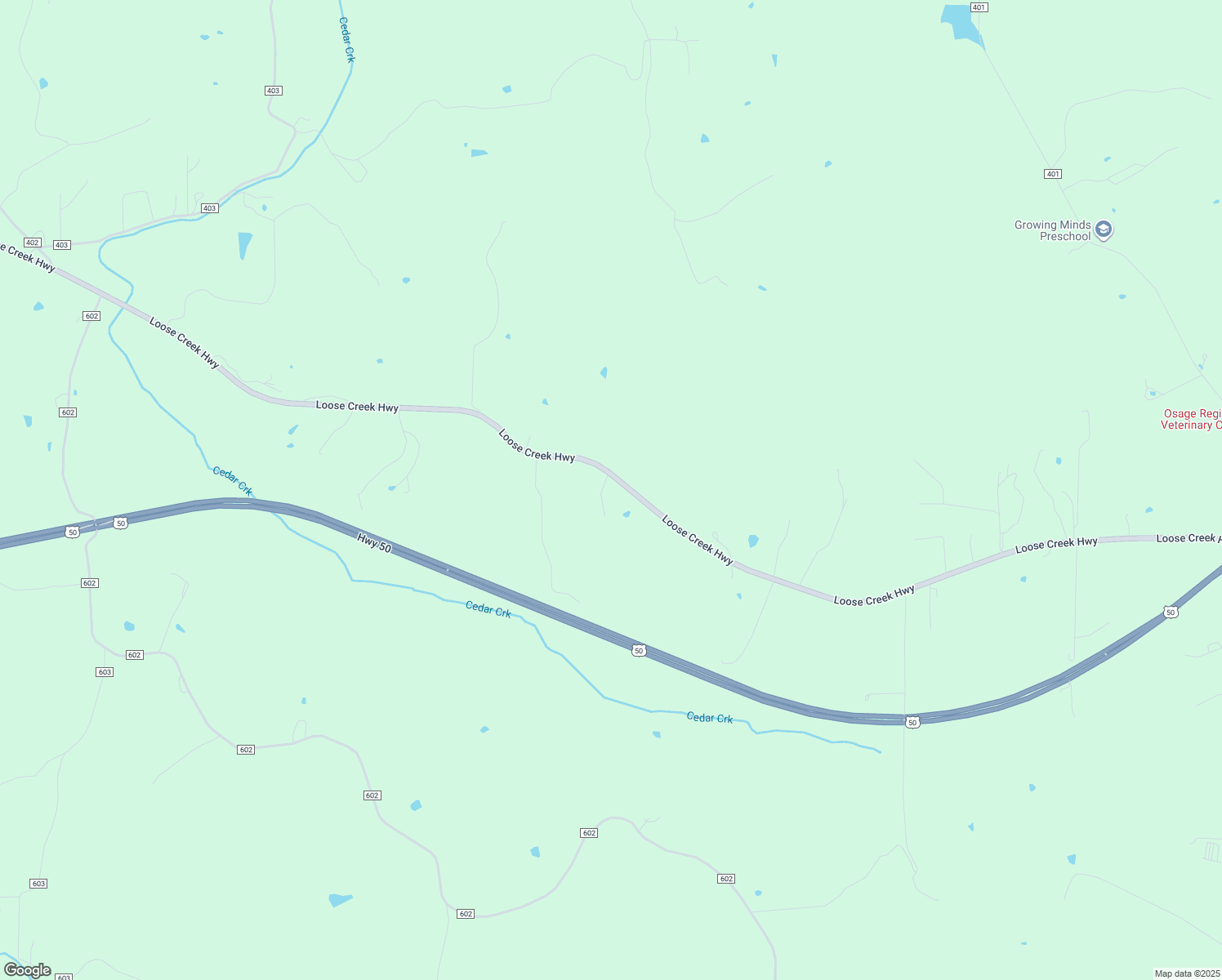 map of restaurants, bars, coffee shops, grocery stores, and more near 25 Racoon Ridge Trail in Loose Creek