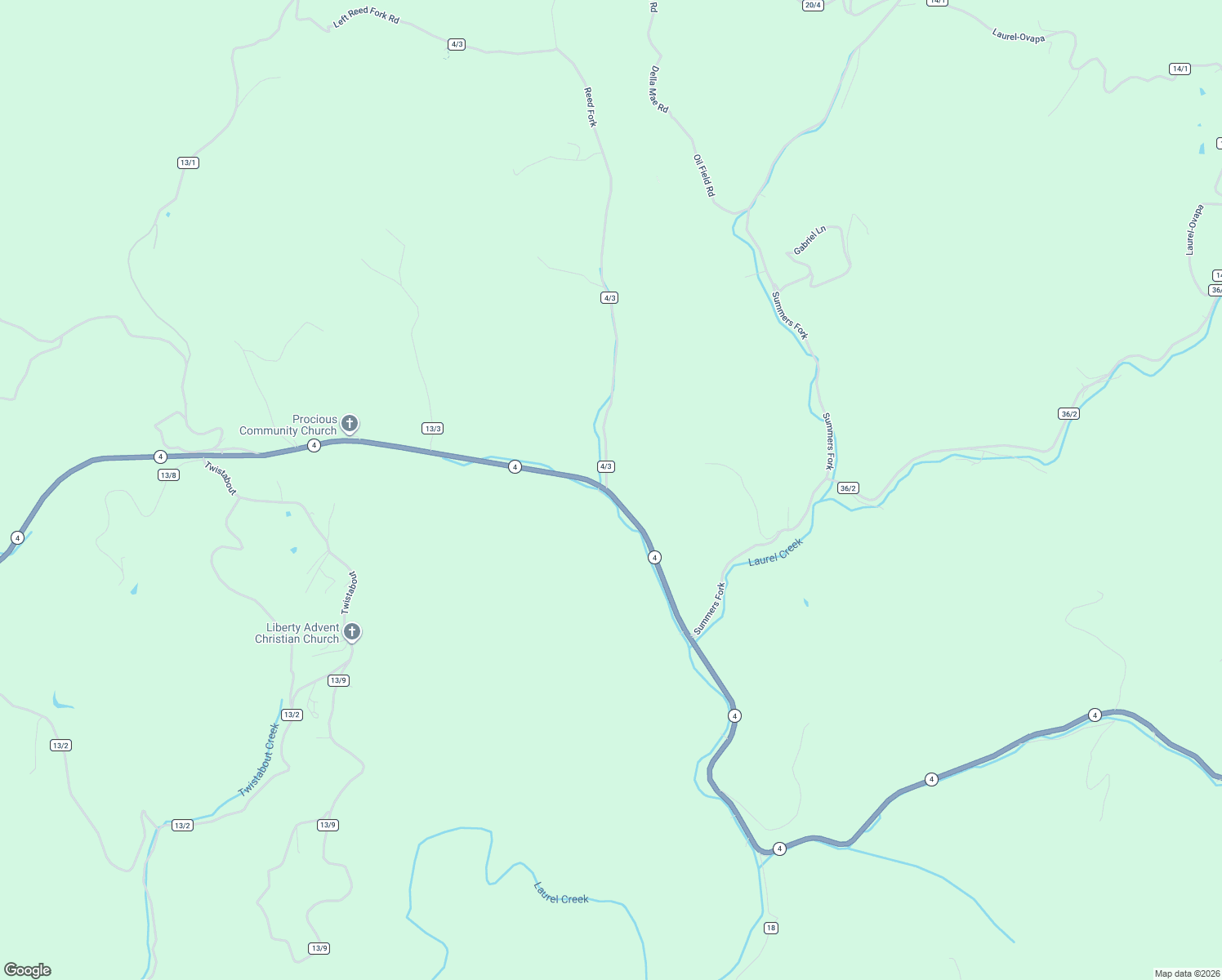 map of restaurants, bars, coffee shops, grocery stores, and more near West Virginia 4 in Procious