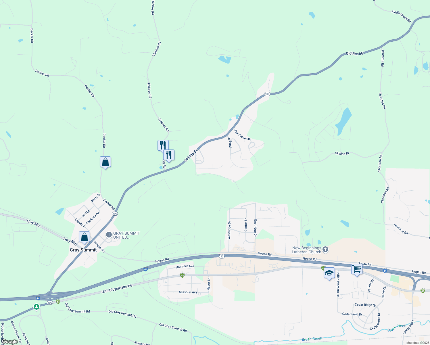 map of restaurants, bars, coffee shops, grocery stores, and more near 429 Northridge Drive in Labadie
