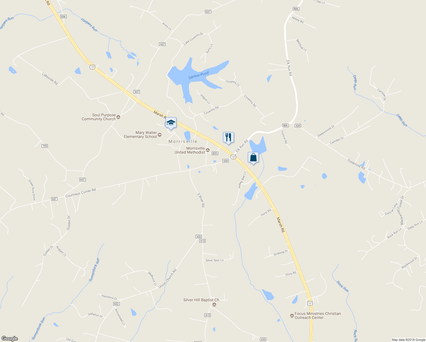map of restaurants, bars, coffee shops, grocery stores, and more near 4421 Courtneys Corner Road in Bealeton