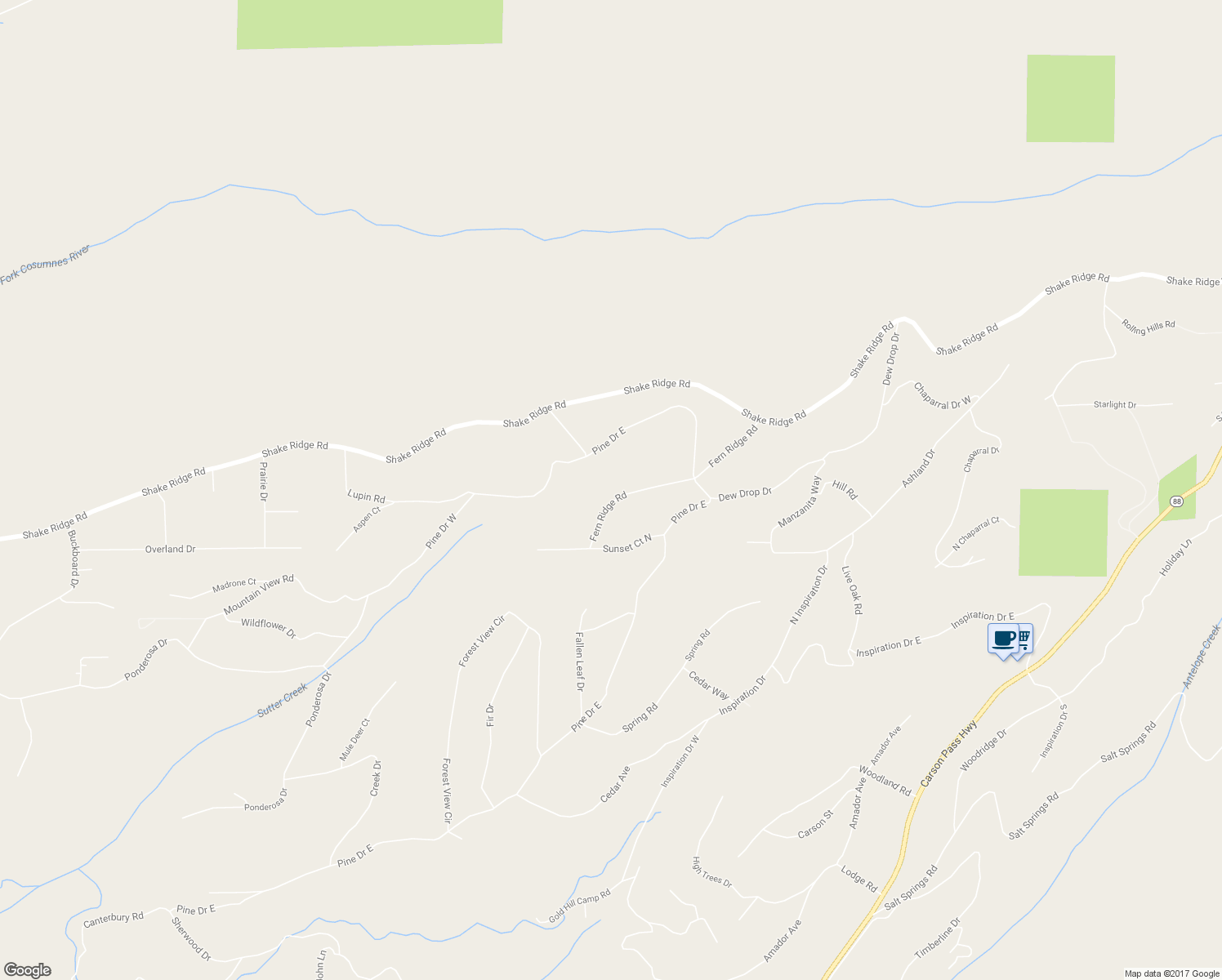 map of restaurants, bars, coffee shops, grocery stores, and more near 26555 Fern Ridge Road in Pioneer