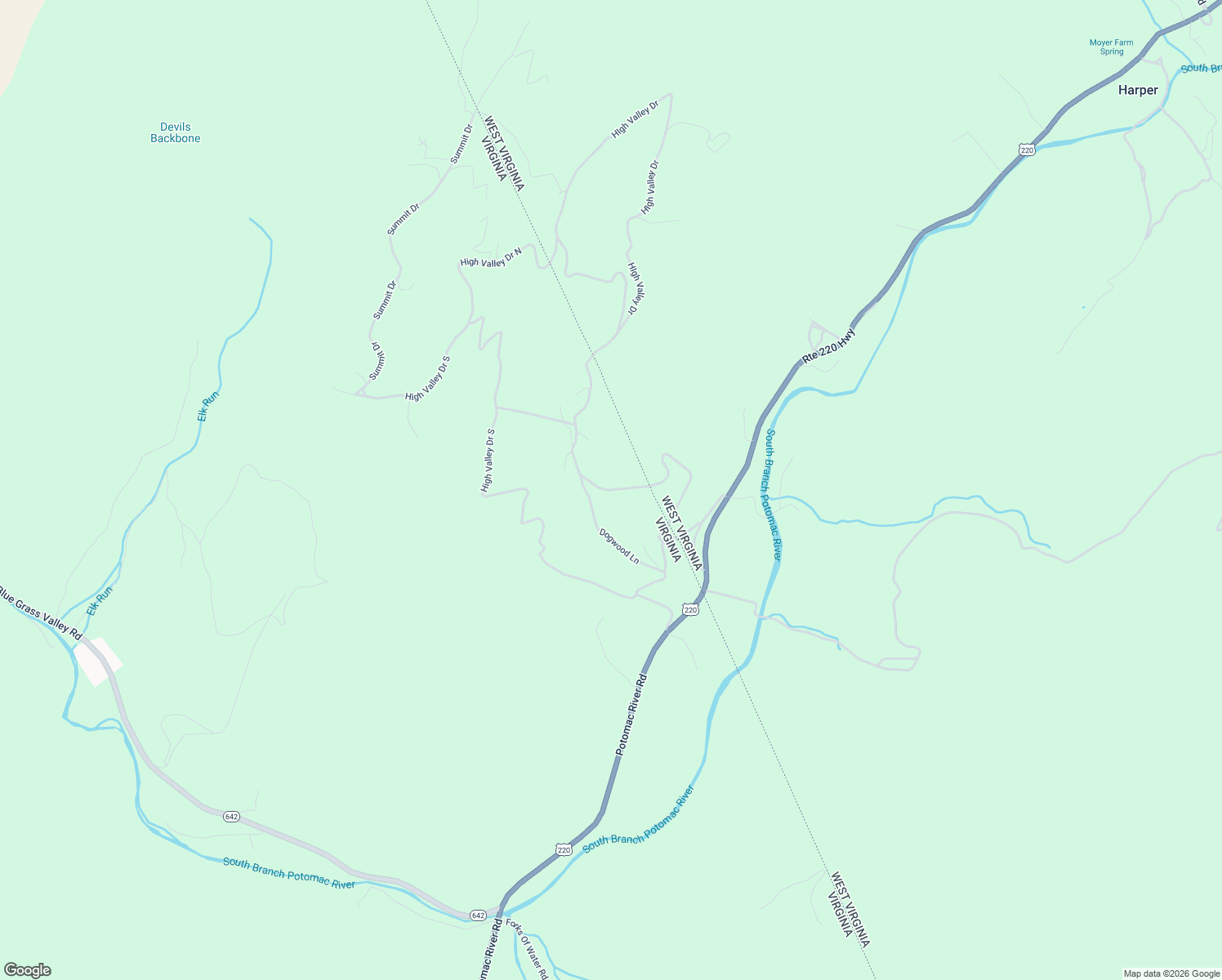 map of restaurants, bars, coffee shops, grocery stores, and more near High Valley Drive in Highland County