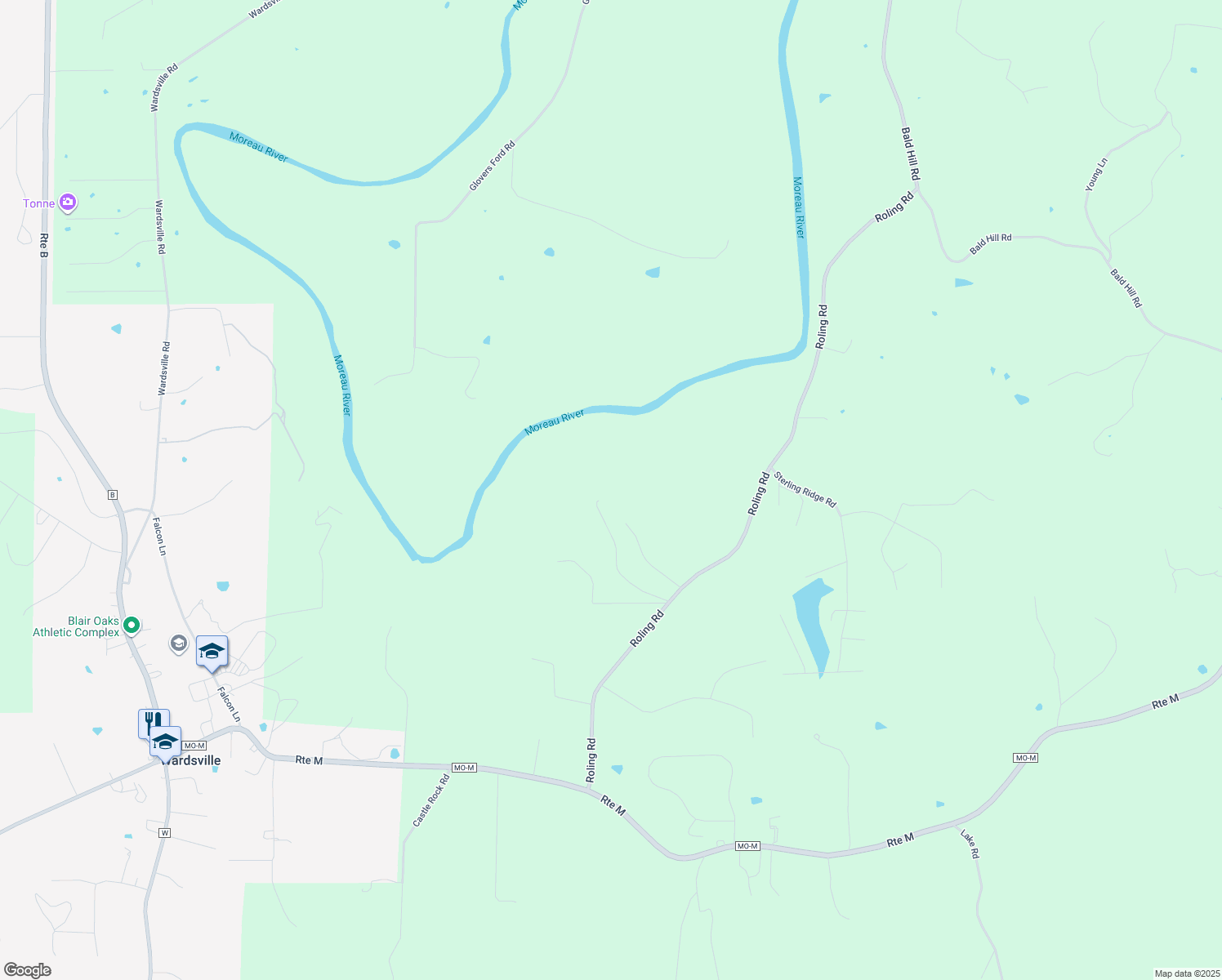 map of restaurants, bars, coffee shops, grocery stores, and more near 5700 Blackberry Lane in Jefferson City