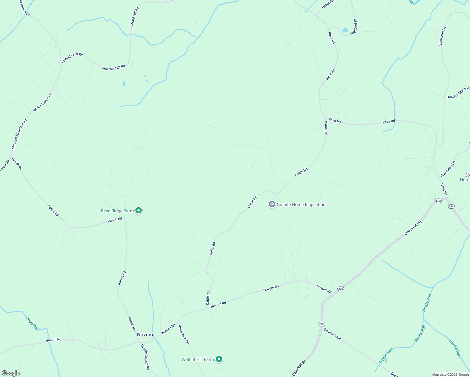 map of restaurants, bars, coffee shops, grocery stores, and more near 3599 Cabin Road in Reva