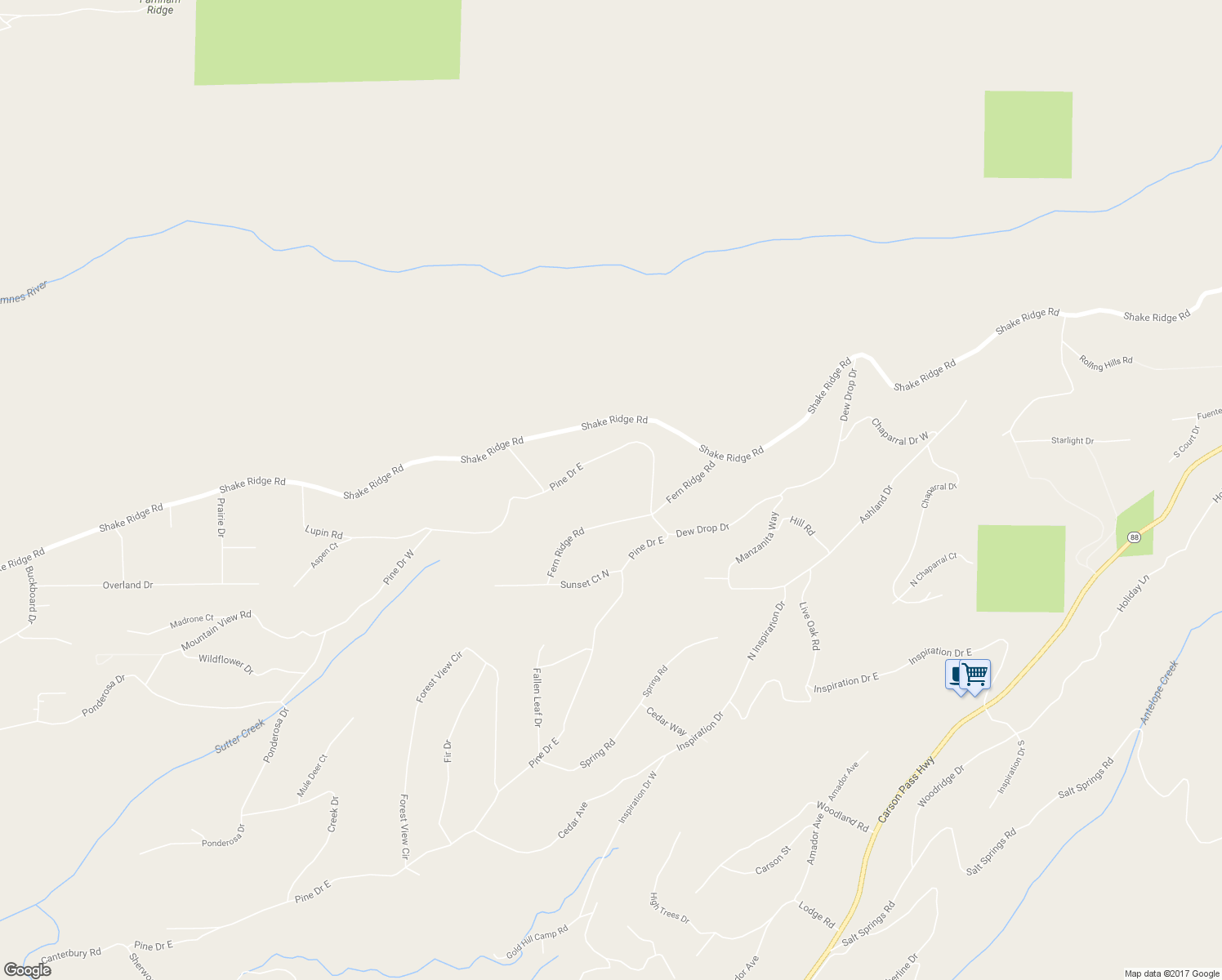 map of restaurants, bars, coffee shops, grocery stores, and more near 20525 Pine Drive East in Pioneer