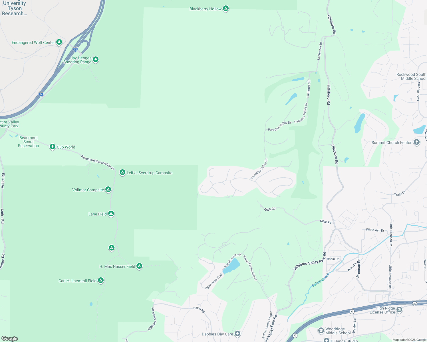 map of restaurants, bars, coffee shops, grocery stores, and more near 1522 Redbriar Drive in High Ridge