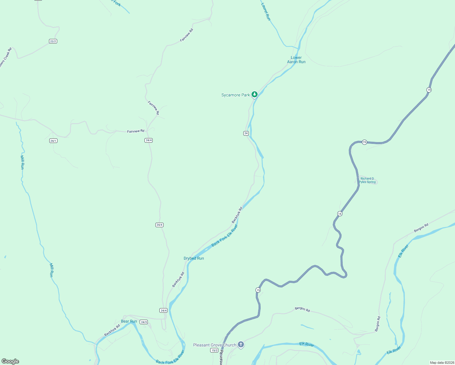 map of restaurants, bars, coffee shops, grocery stores, and more near 24 Bergoo Road in Webster Springs