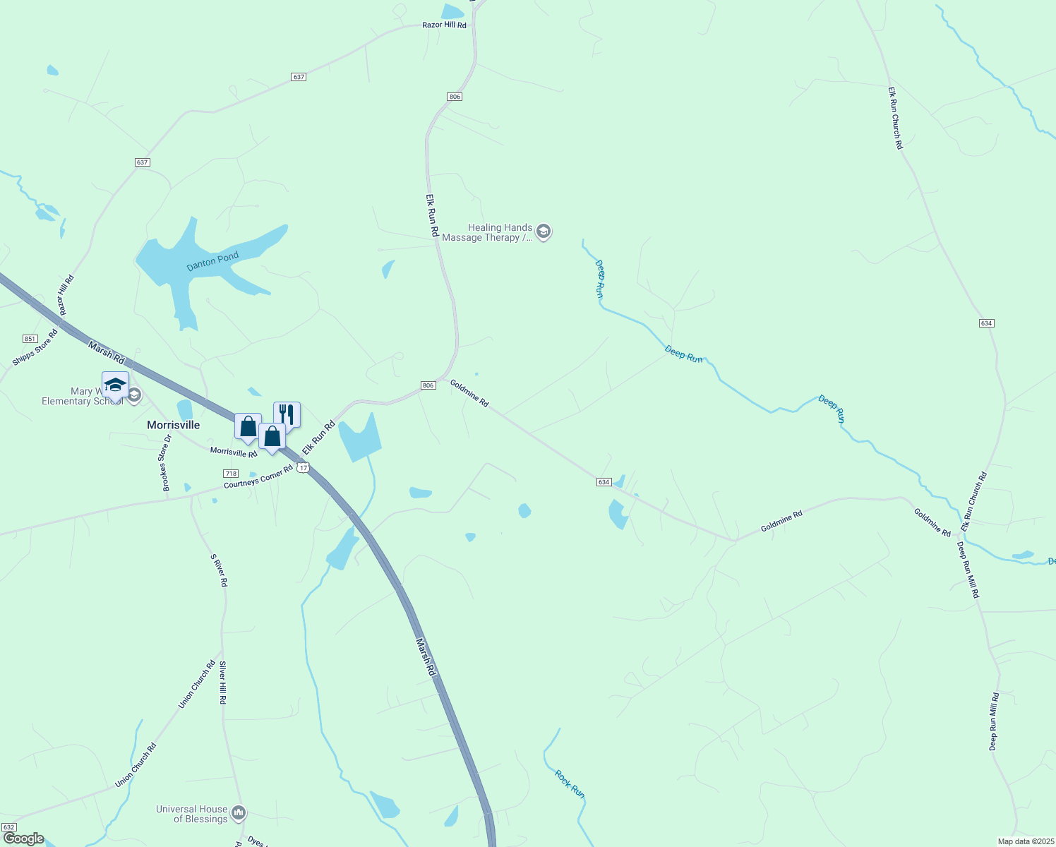 map of restaurants, bars, coffee shops, grocery stores, and more near 4200 Goldmine Road in Goldvein