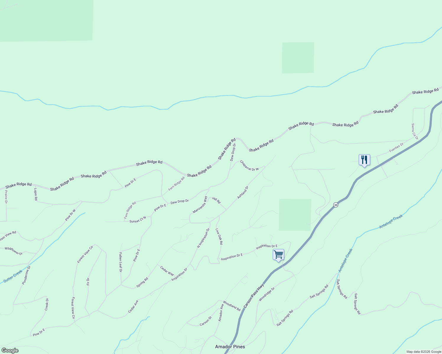 map of restaurants, bars, coffee shops, grocery stores, and more near 27261 Dew Drop Drive in Pioneer