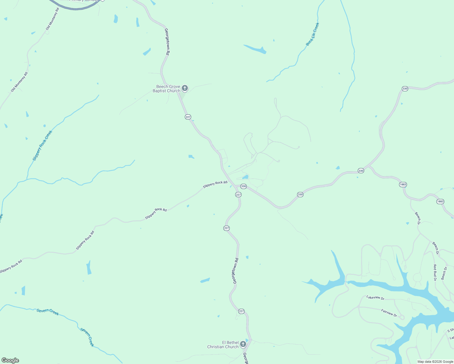 map of restaurants, bars, coffee shops, grocery stores, and more near 2312 Slippery Rock Road in Owenton