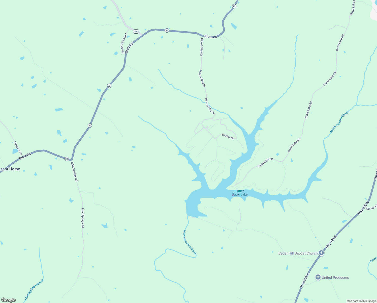 map of restaurants, bars, coffee shops, grocery stores, and more near Lake Access Road in Owen County