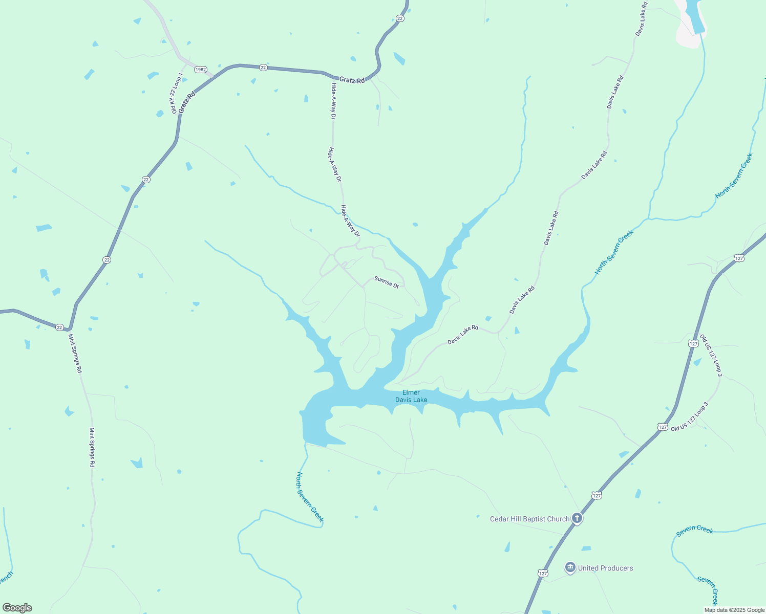 map of restaurants, bars, coffee shops, grocery stores, and more near 209 Hide-A-Way Court in Owenton