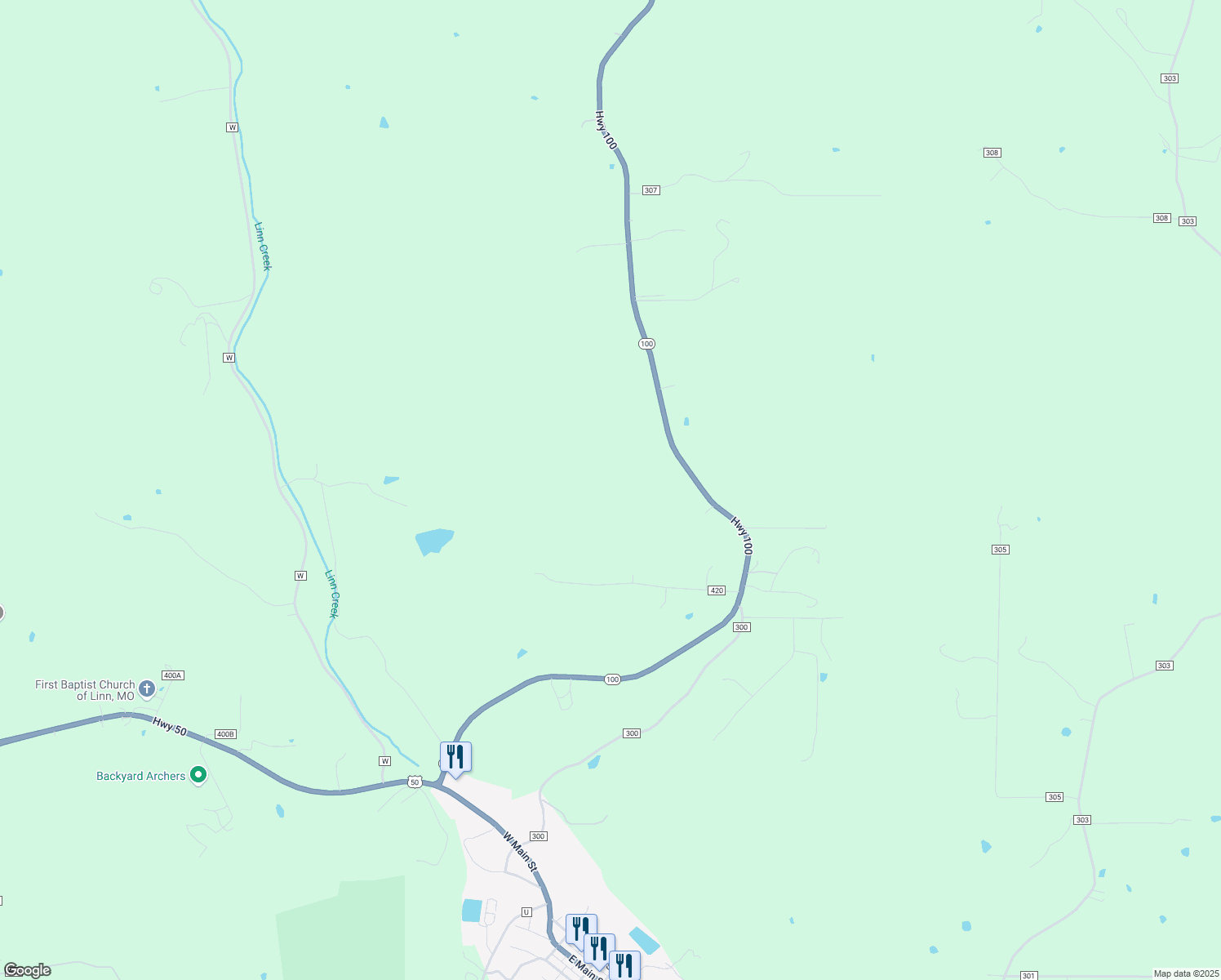 map of restaurants, bars, coffee shops, grocery stores, and more near in Linn