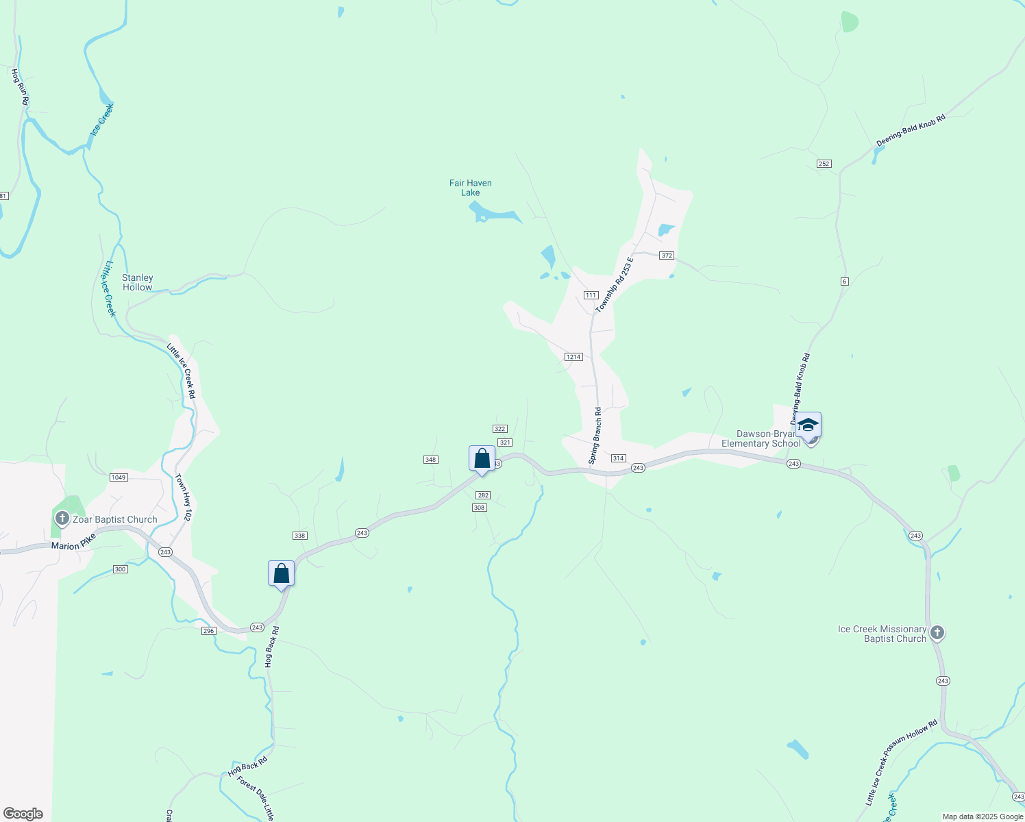 map of restaurants, bars, coffee shops, grocery stores, and more near 198 Township Road 321 in Ironton