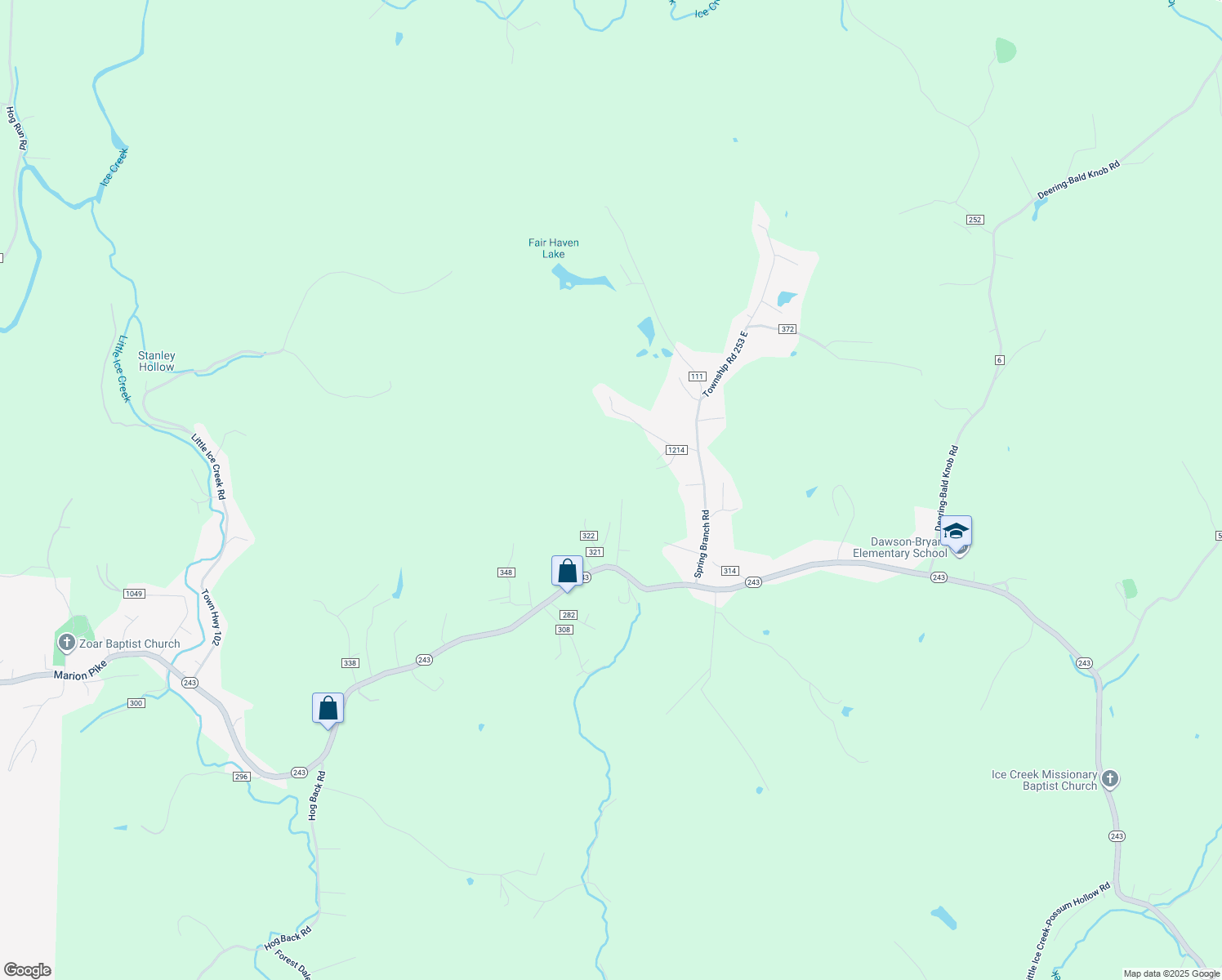 map of restaurants, bars, coffee shops, grocery stores, and more near 198 Township Road 321 in Ironton