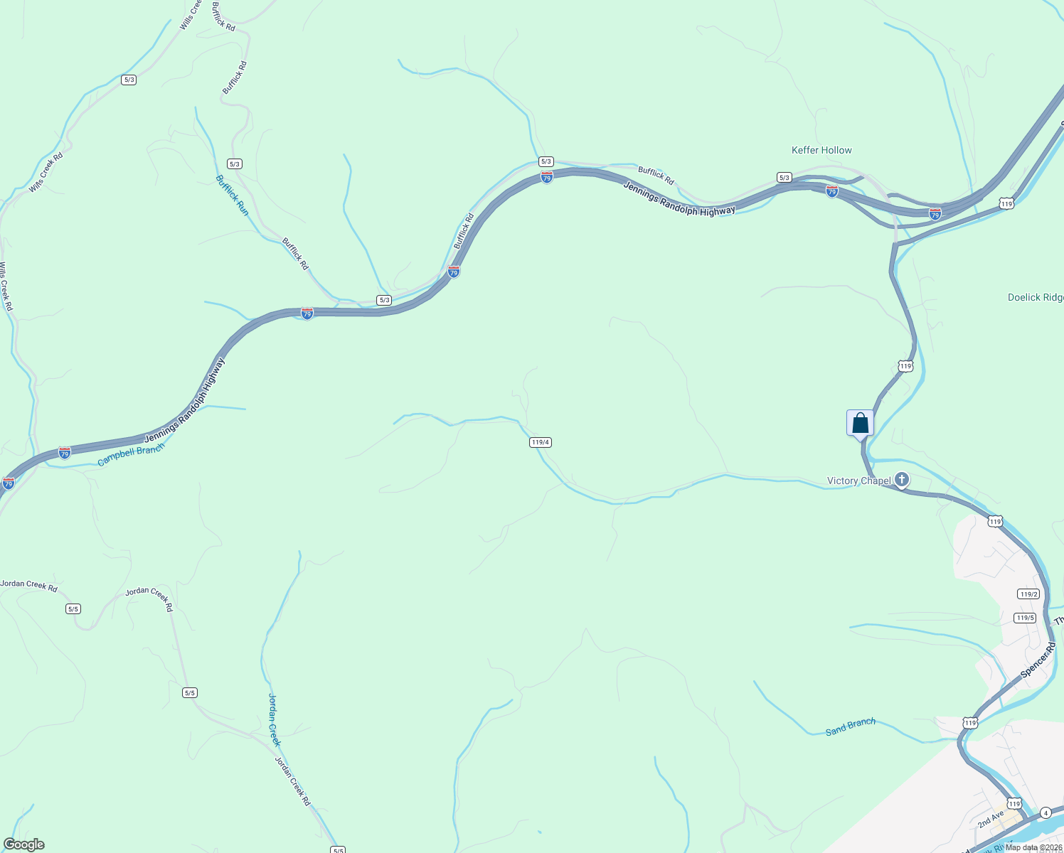 map of restaurants, bars, coffee shops, grocery stores, and more near 100 Doctors Creek Road in Clendenin