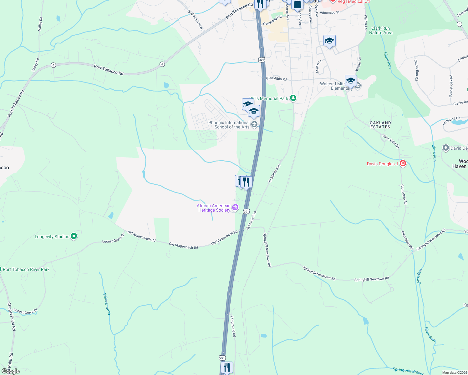 map of restaurants, bars, coffee shops, grocery stores, and more near 9350 Mathir Drive in La Plata