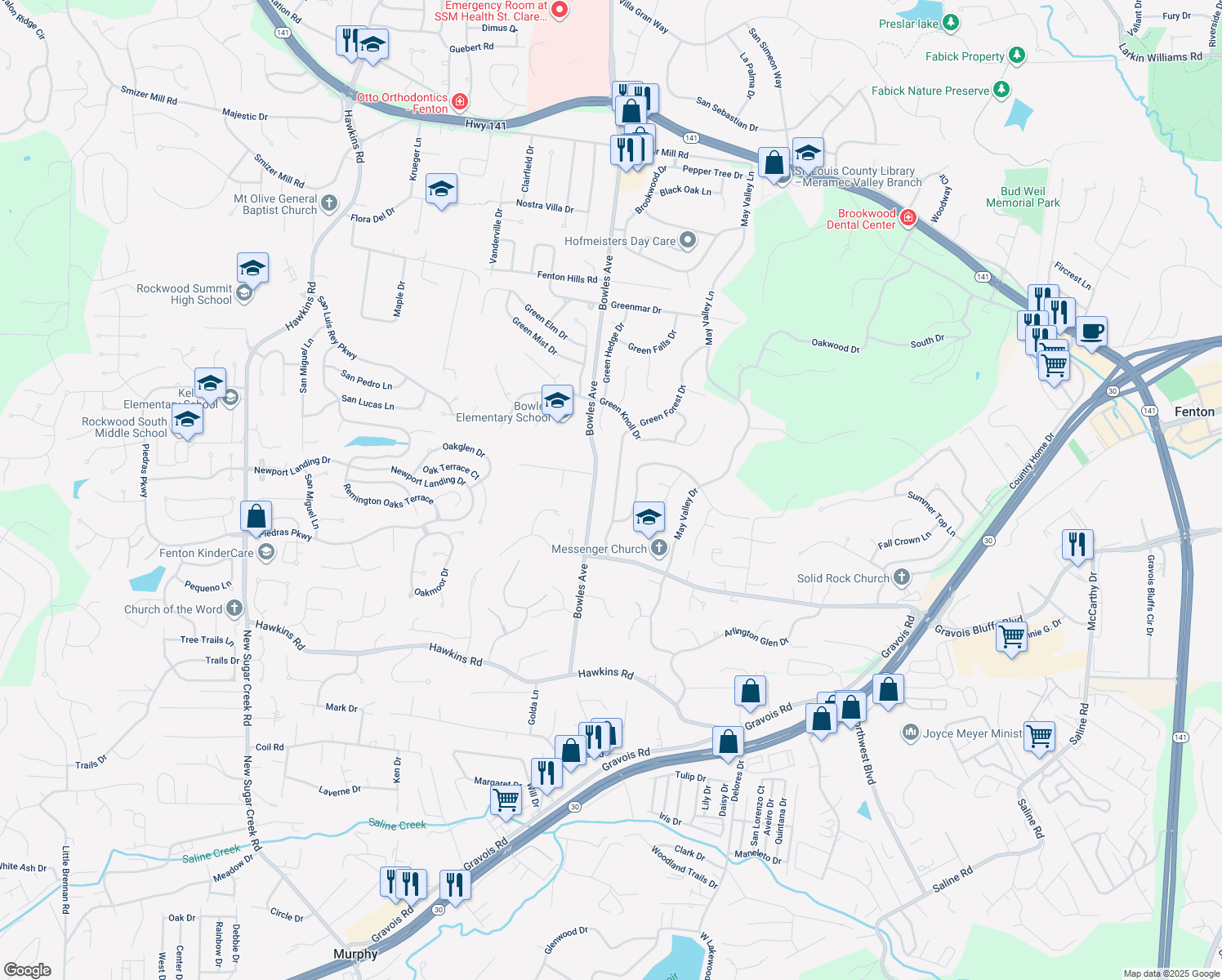 map of restaurants, bars, coffee shops, grocery stores, and more near 559 Green Forest Drive in Fenton