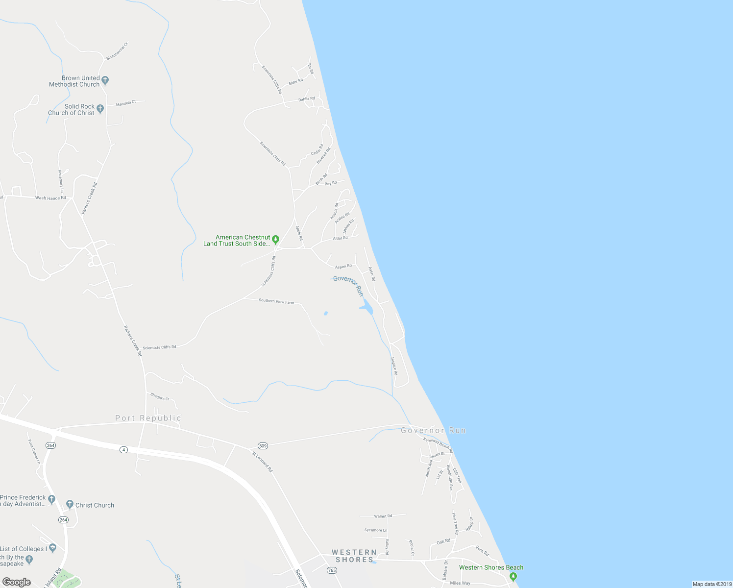 map of restaurants, bars, coffee shops, grocery stores, and more near 2633 Aspen Road in Port Republic