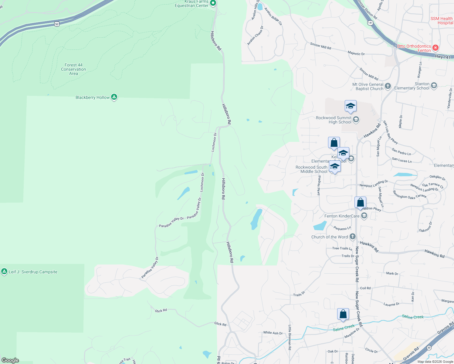 map of restaurants, bars, coffee shops, grocery stores, and more near 1098 Bridleridge Crossing Spur in High Ridge
