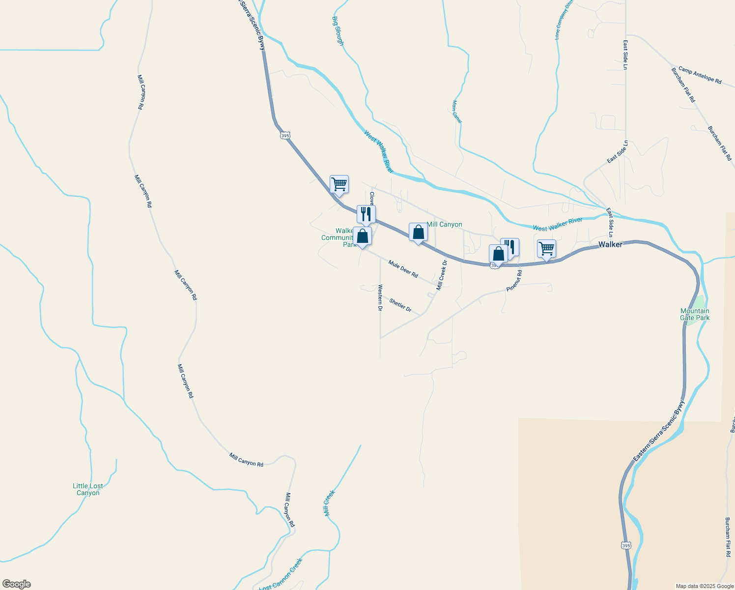 map of restaurants, bars, coffee shops, grocery stores, and more near 170 Western Drive in Coleville
