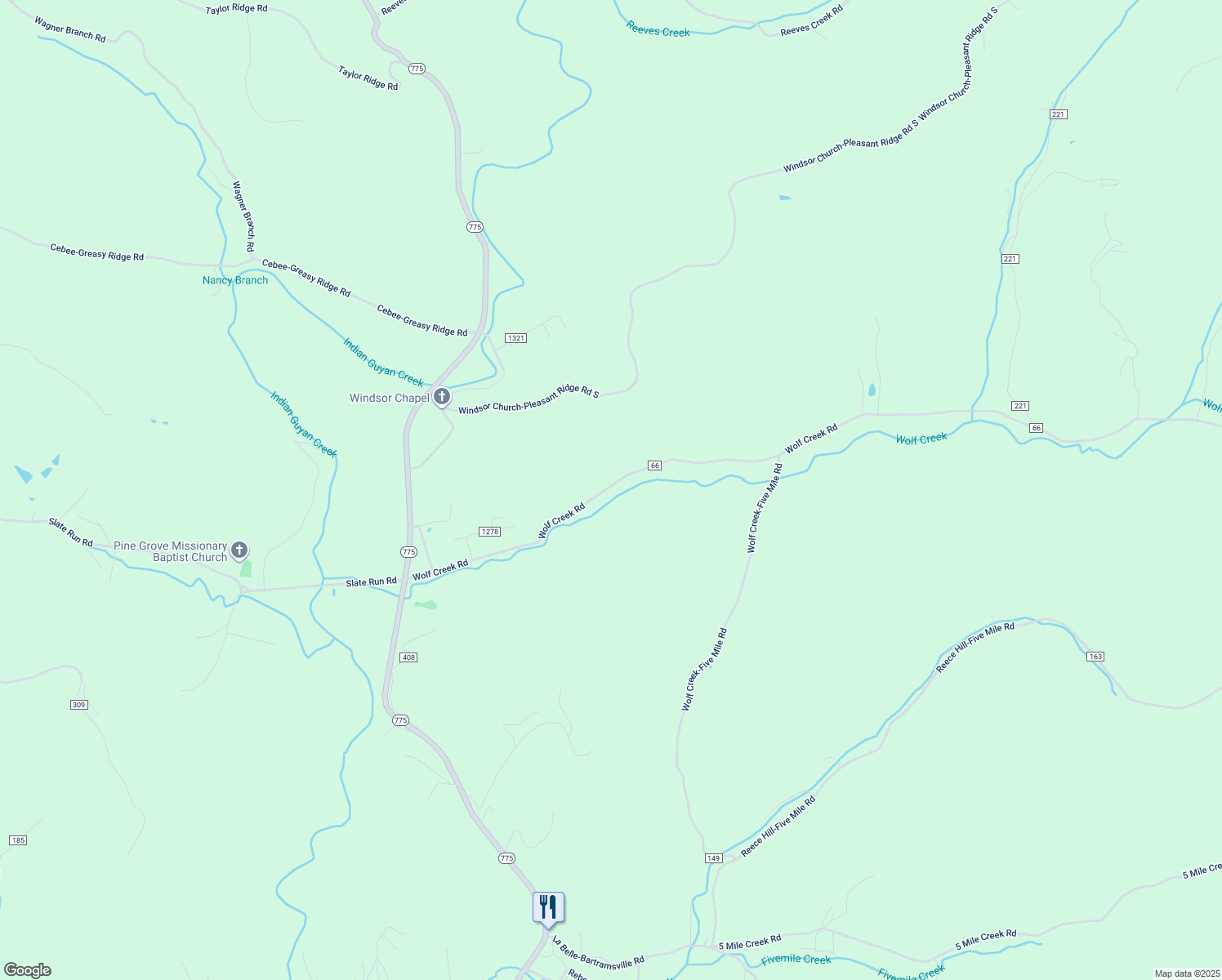 map of restaurants, bars, coffee shops, grocery stores, and more near 684 County Road 66 in Proctorville