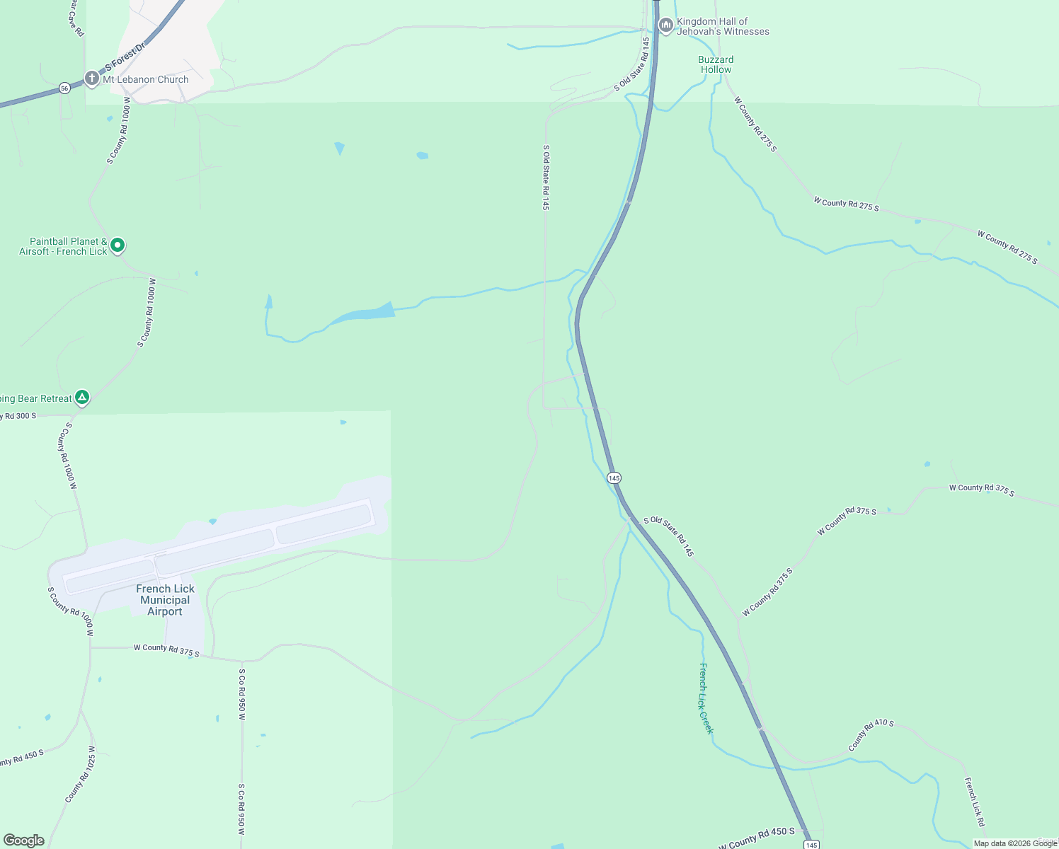 map of restaurants, bars, coffee shops, grocery stores, and more near 3186 Indiana 145 in French Lick