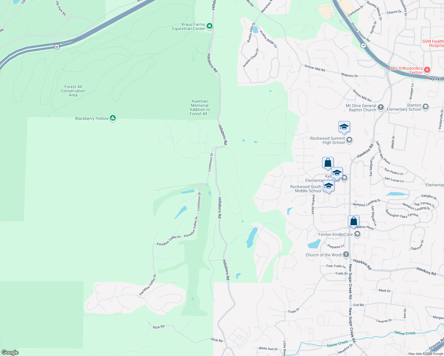 map of restaurants, bars, coffee shops, grocery stores, and more near 1000 Hillsboro Road in High Ridge