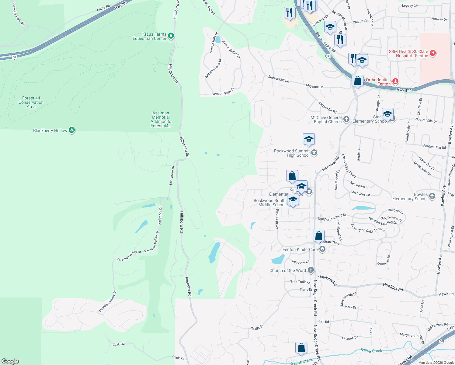 map of restaurants, bars, coffee shops, grocery stores, and more near 2319 Branch Road in Fenton