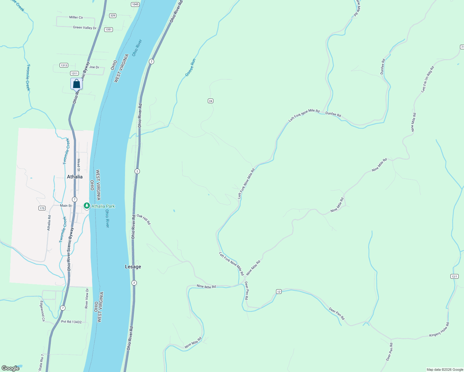 map of restaurants, bars, coffee shops, grocery stores, and more near 7664 Left Fork Nine Mile Road in Lesage