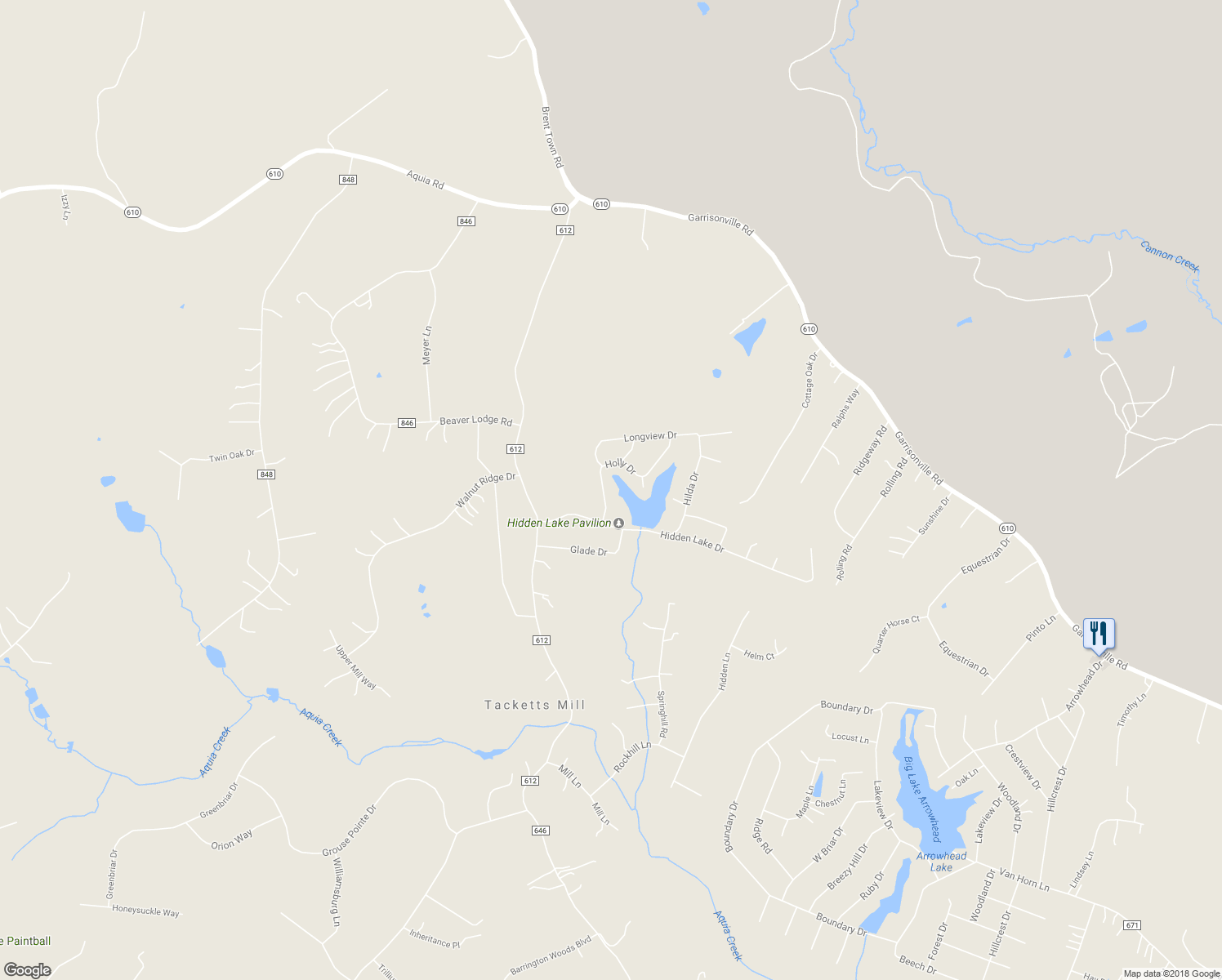 map of restaurants, bars, coffee shops, grocery stores, and more near 110 Holly Drive in Stafford
