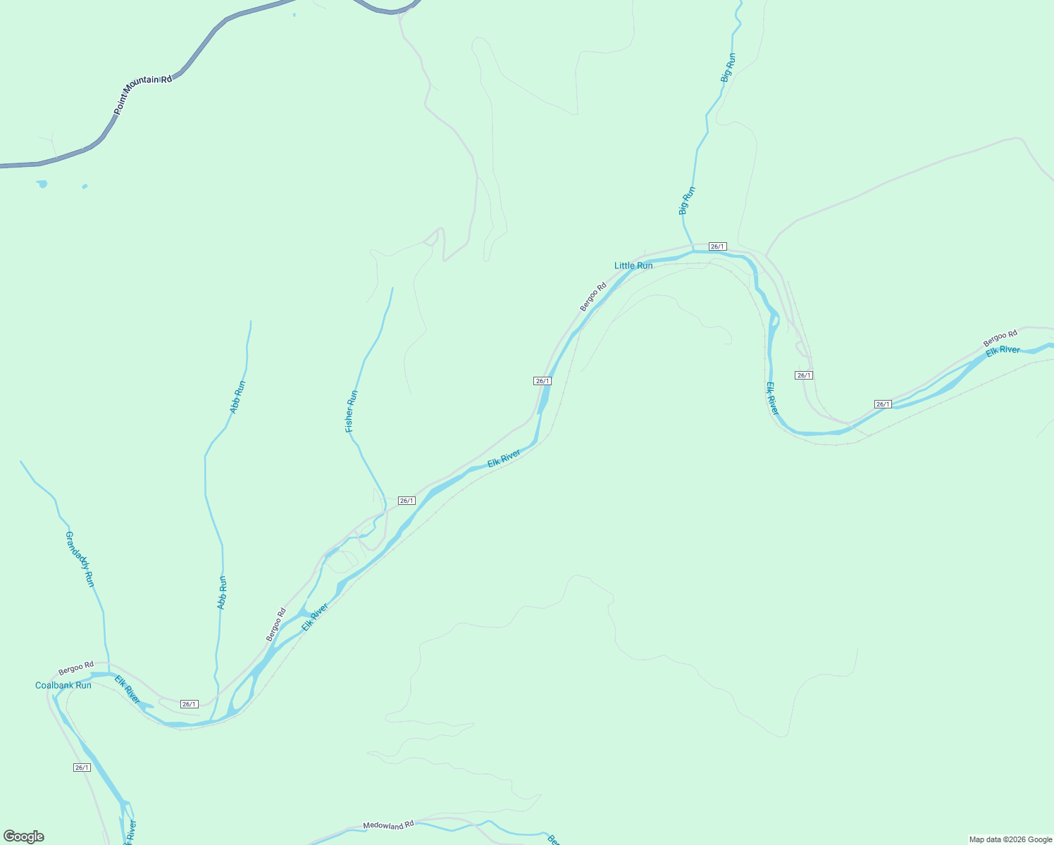 map of restaurants, bars, coffee shops, grocery stores, and more near Bergoo Road in Webster Springs