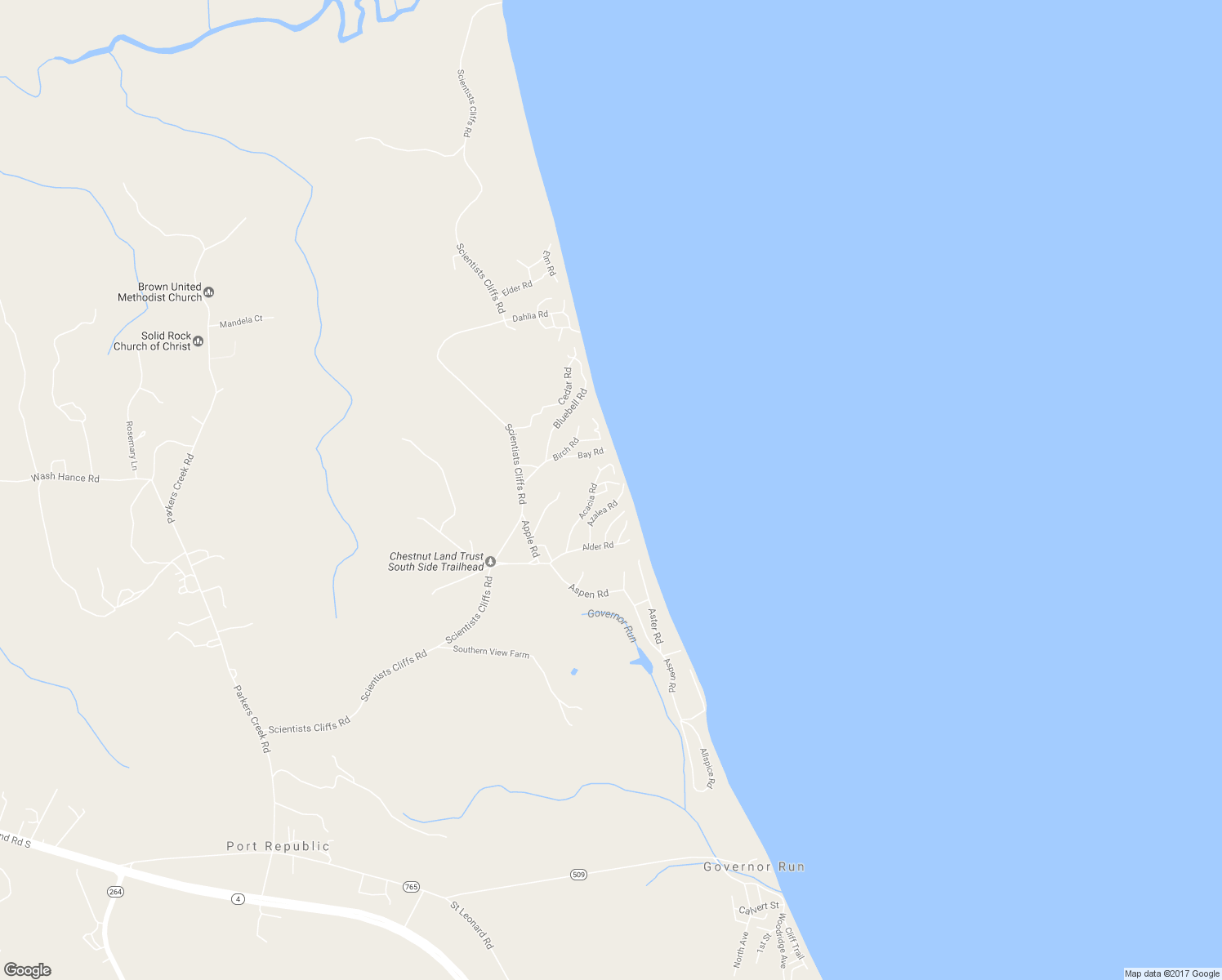 map of restaurants, bars, coffee shops, grocery stores, and more near 3614 Avocado Road in Port Republic