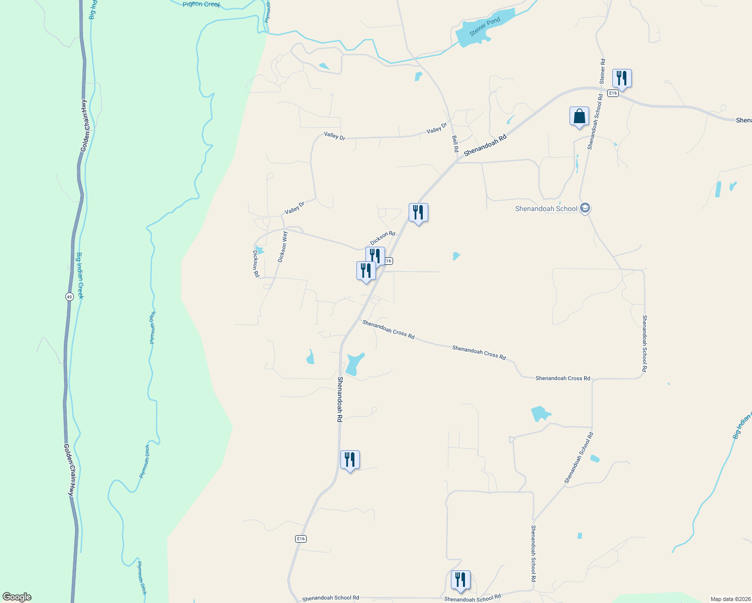 map of restaurants, bars, coffee shops, grocery stores, and more near 10776 Shenandoah Road in Plymouth