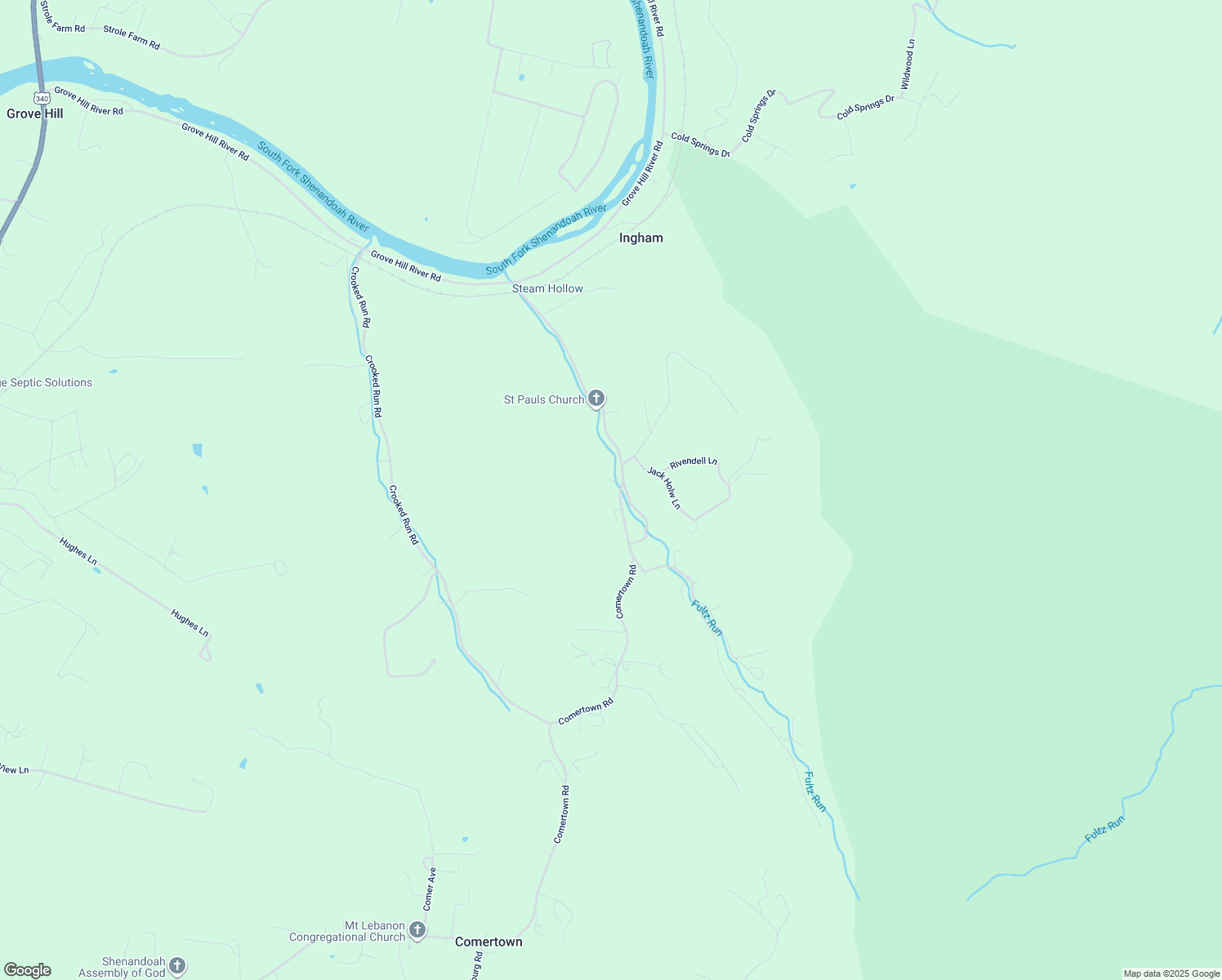 map of restaurants, bars, coffee shops, grocery stores, and more near 2891 Comer Town Road in Shenandoah