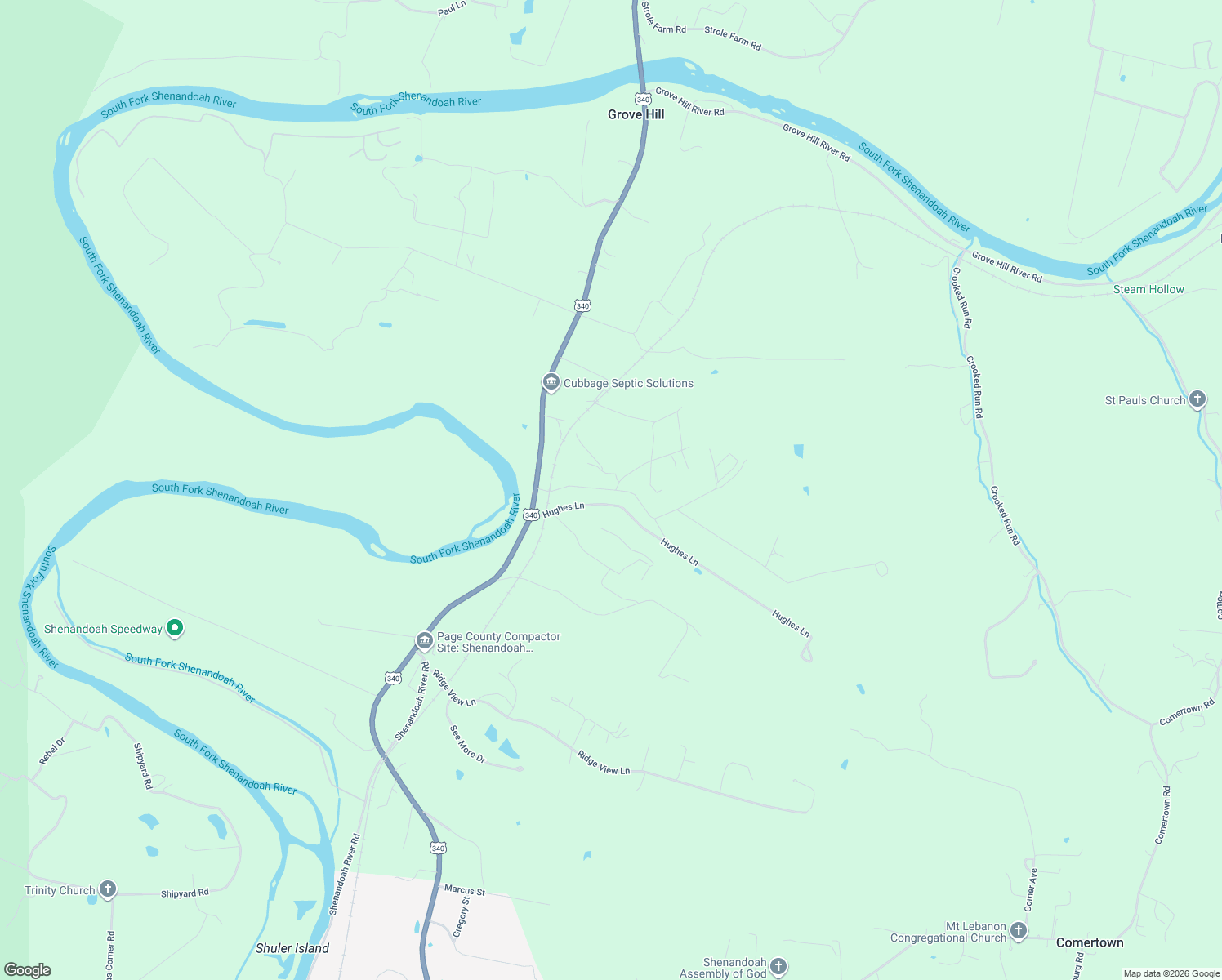 map of restaurants, bars, coffee shops, grocery stores, and more near 303 McDaniel Lane in Shenandoah