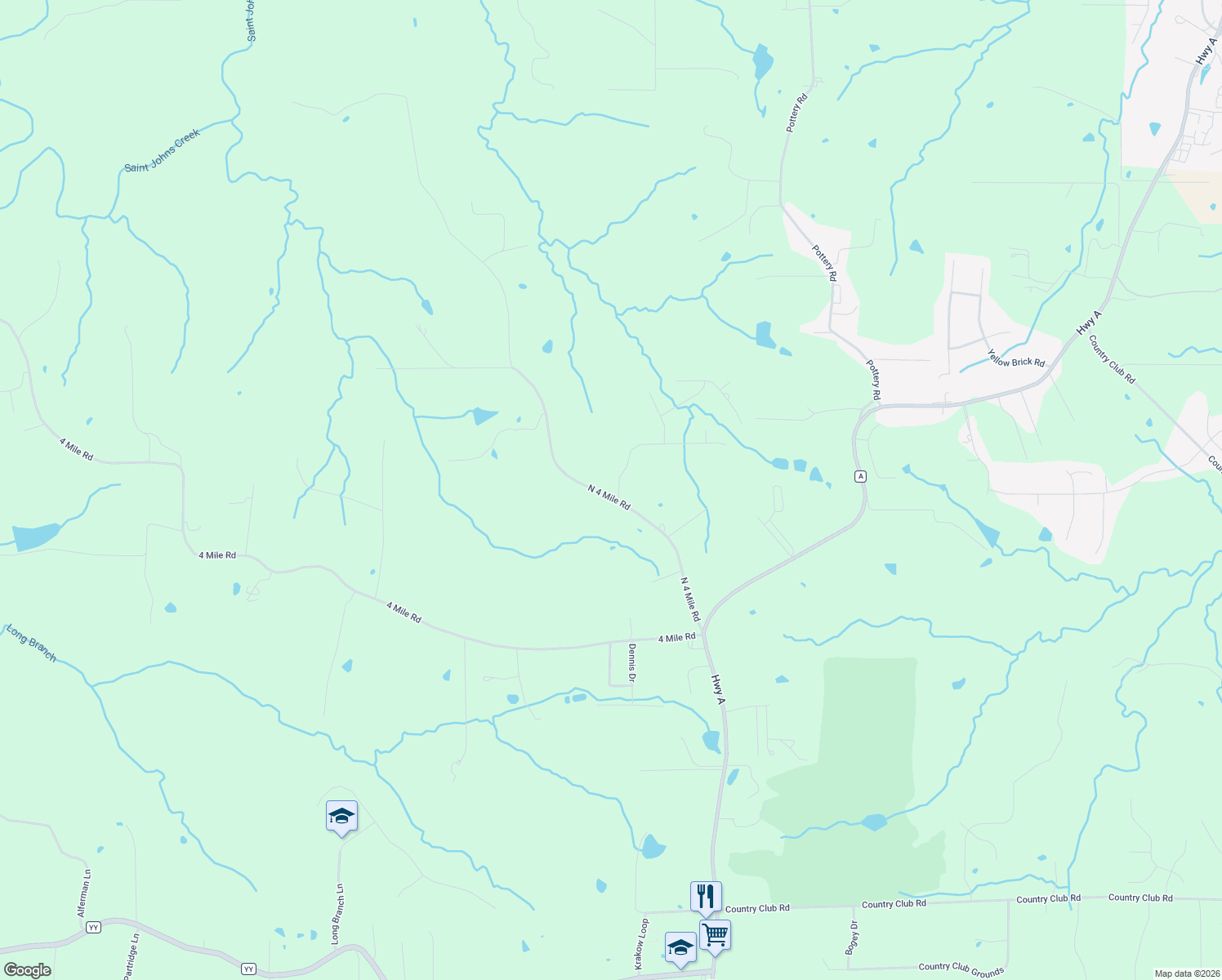 map of restaurants, bars, coffee shops, grocery stores, and more near 4760 North 4 Mile Road in Washington