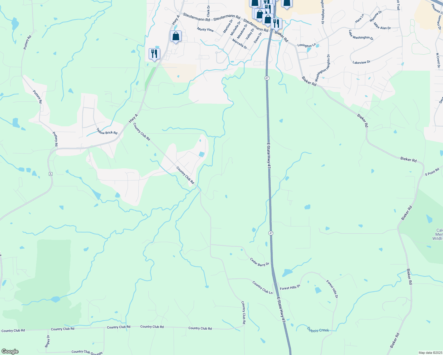 map of restaurants, bars, coffee shops, grocery stores, and more near 630 Country Club Hills Road in Washington