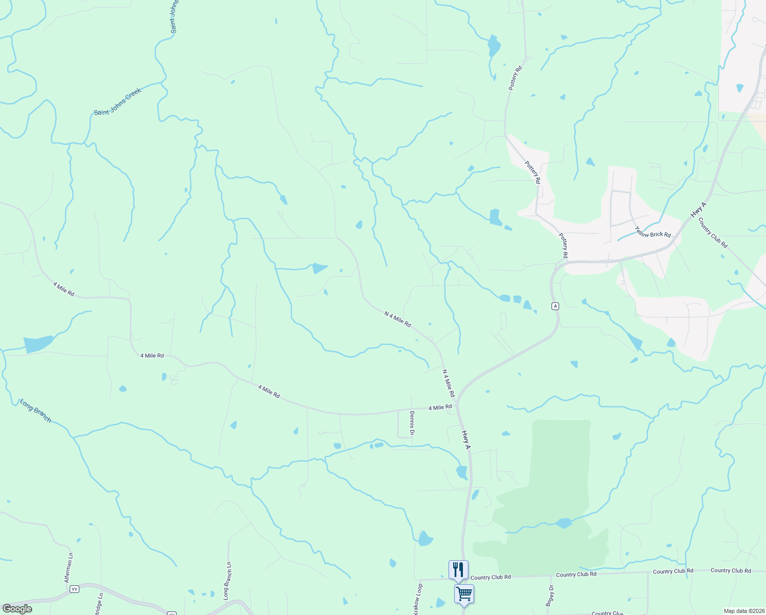 map of restaurants, bars, coffee shops, grocery stores, and more near 4746 North 4 Mile Road in Washington