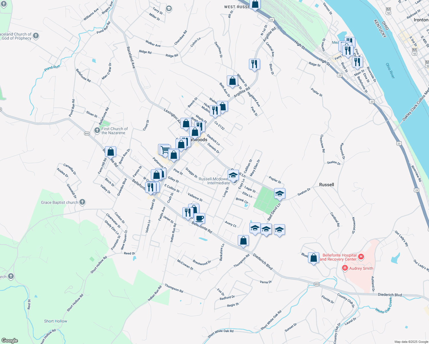 map of restaurants, bars, coffee shops, grocery stores, and more near 998 Maryland Ct in Flatwoods