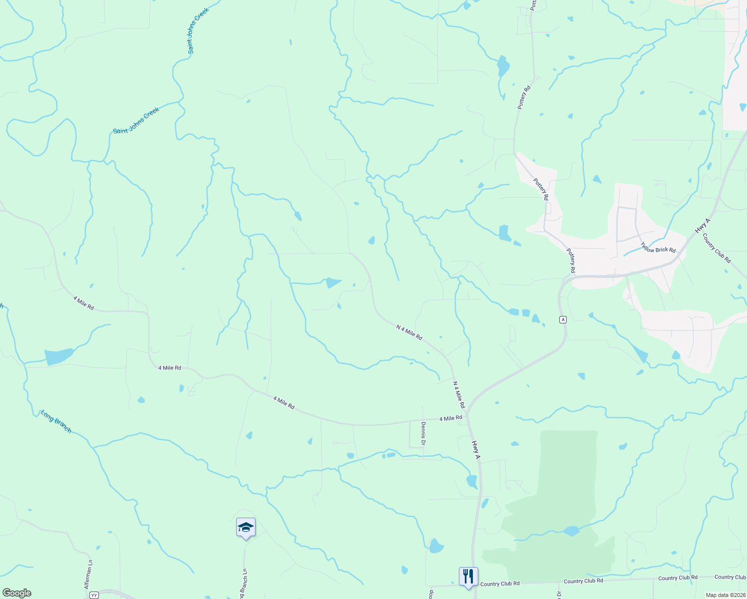 map of restaurants, bars, coffee shops, grocery stores, and more near 4760 North 4 Mile Road in Washington