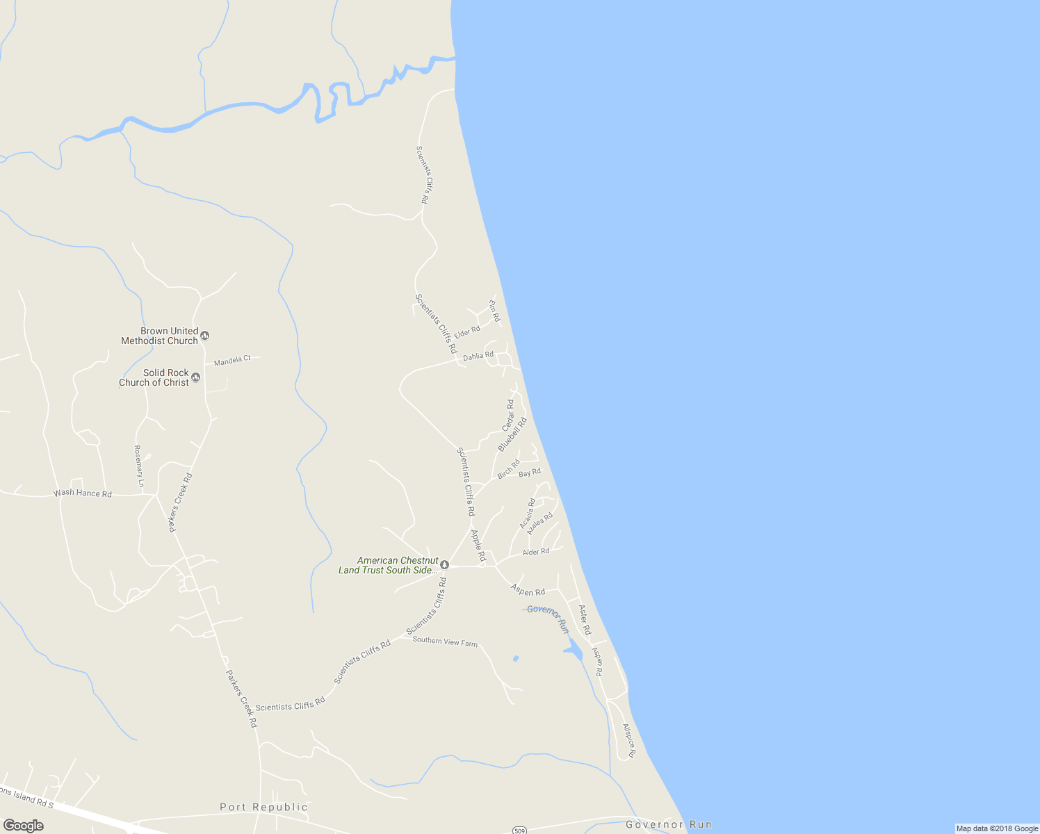 map of restaurants, bars, coffee shops, grocery stores, and more near 2169 Bluebell Road in Port Republic