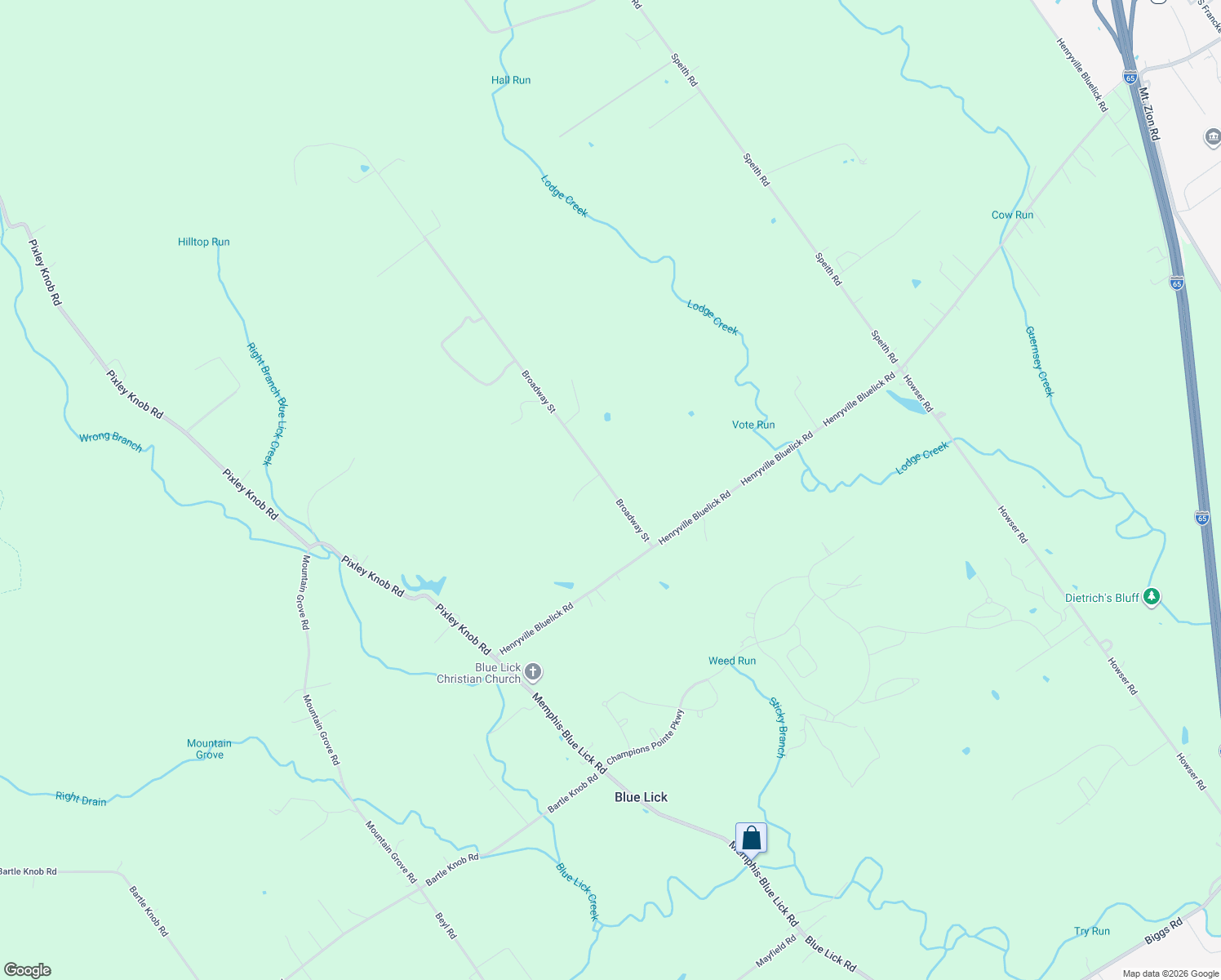 map of restaurants, bars, coffee shops, grocery stores, and more near 303 Broadway Street in Henryville