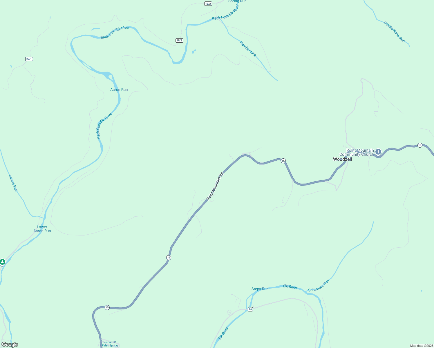 map of restaurants, bars, coffee shops, grocery stores, and more near 4253 Point Mountain Road in Webster Springs