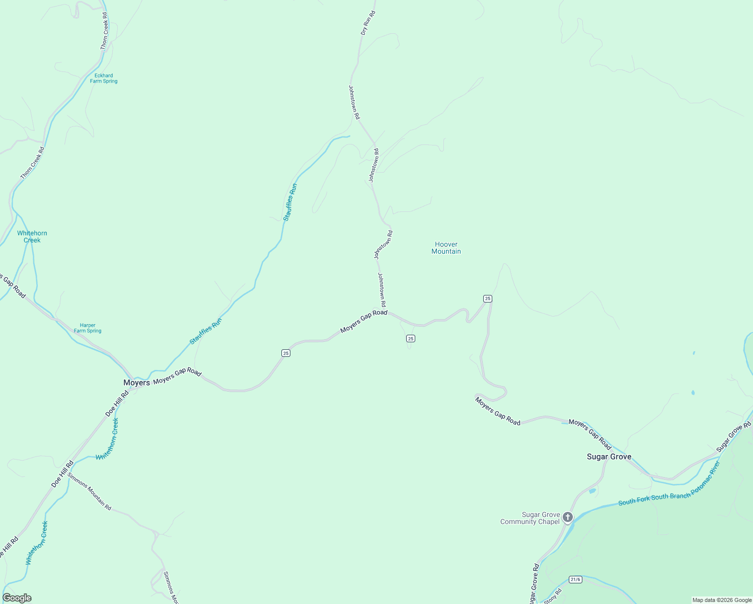 map of restaurants, bars, coffee shops, grocery stores, and more near Johnstown Road in Brandywine