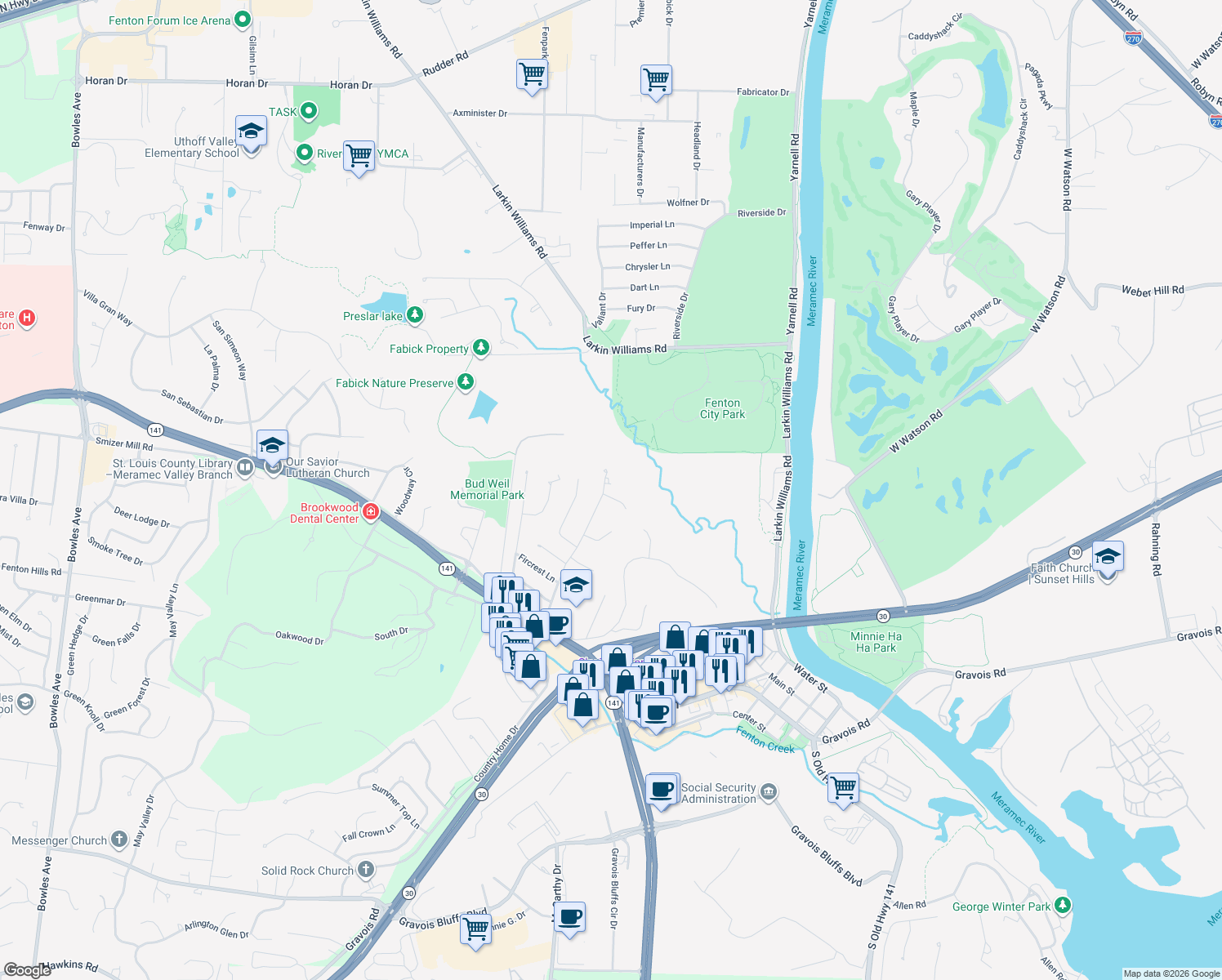 map of restaurants, bars, coffee shops, grocery stores, and more near 87 Forest Knoll Dr in Fenton