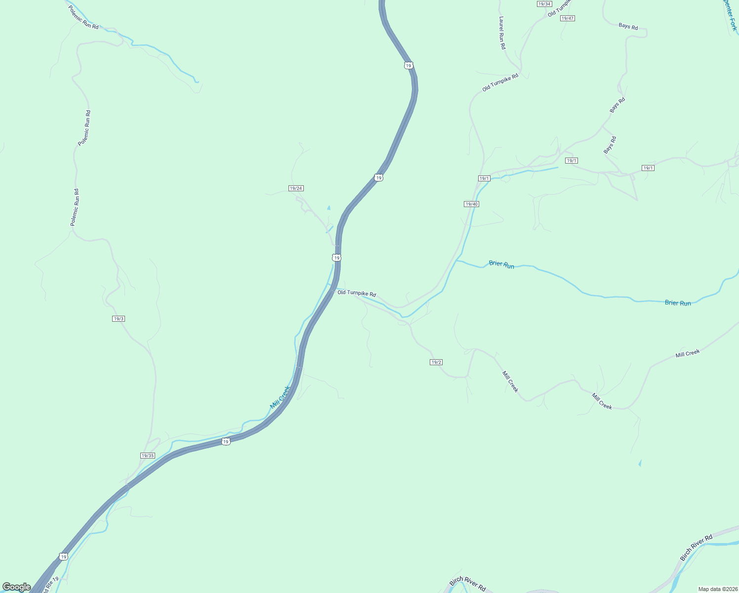 map of restaurants, bars, coffee shops, grocery stores, and more near 180 Old Turnpike Road in Birch River