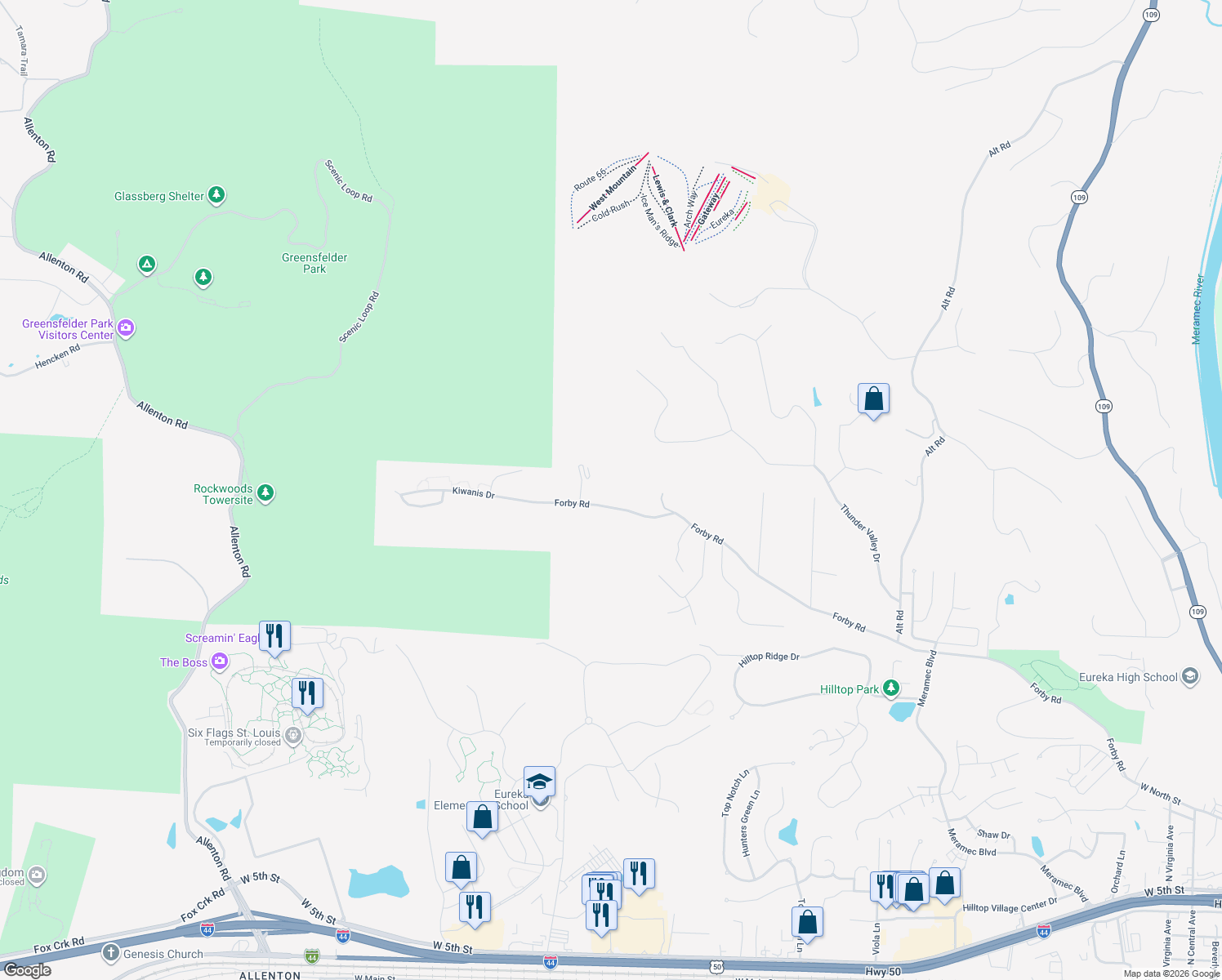 map of restaurants, bars, coffee shops, grocery stores, and more near 867 Forby Road in Eureka