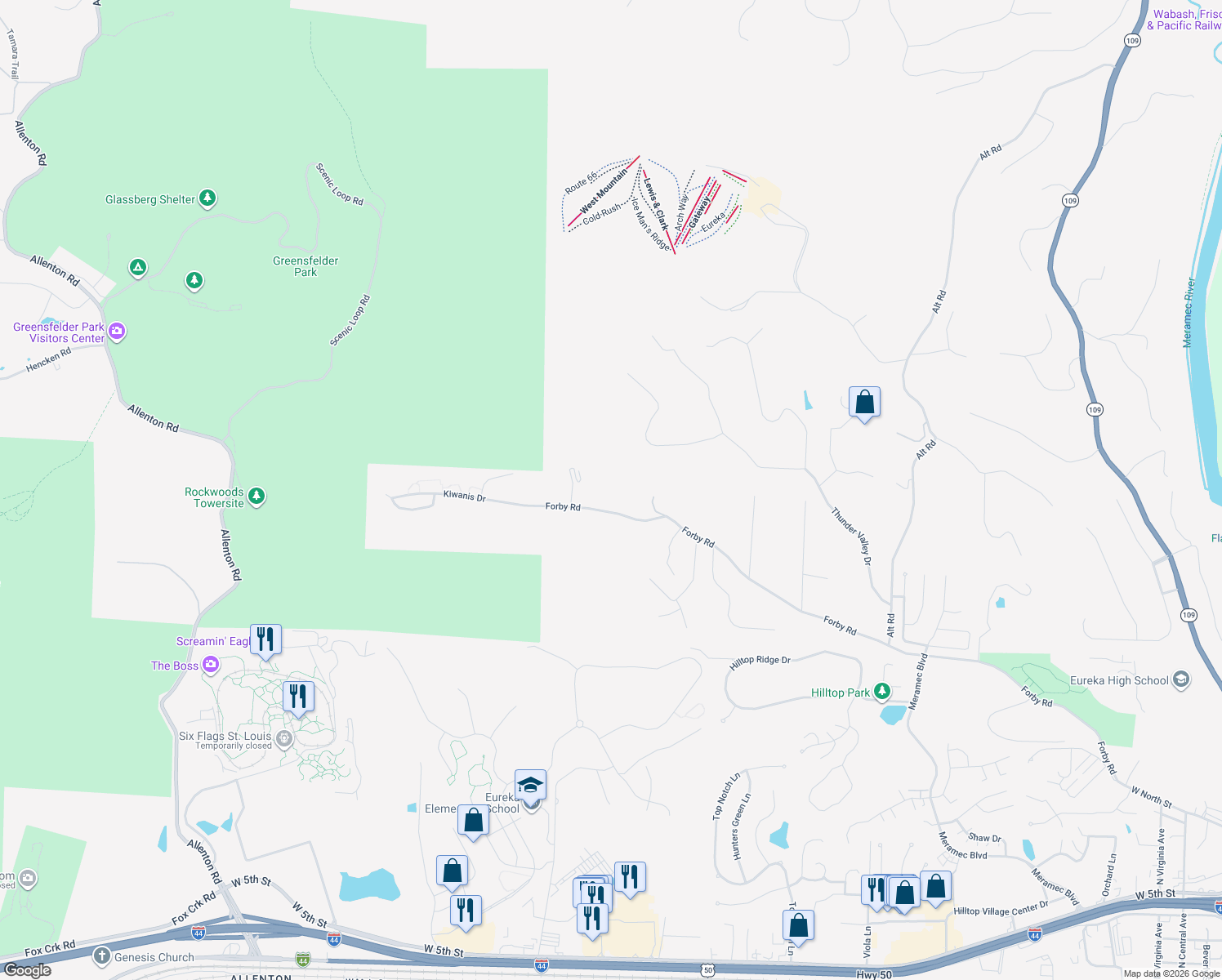 map of restaurants, bars, coffee shops, grocery stores, and more near 867 Forby Road in Eureka
