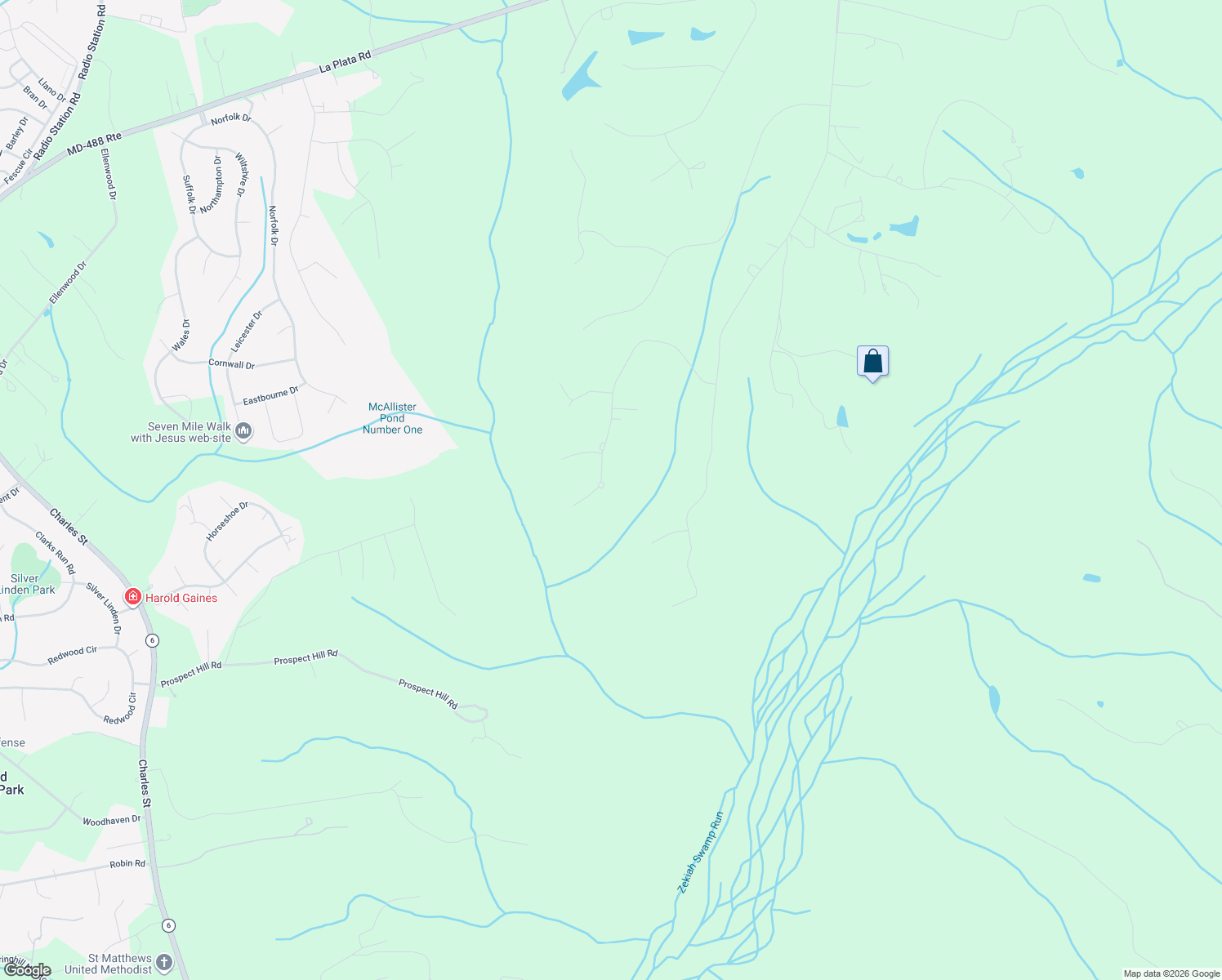 map of restaurants, bars, coffee shops, grocery stores, and more near 11572 Highland Farm Court in La Plata